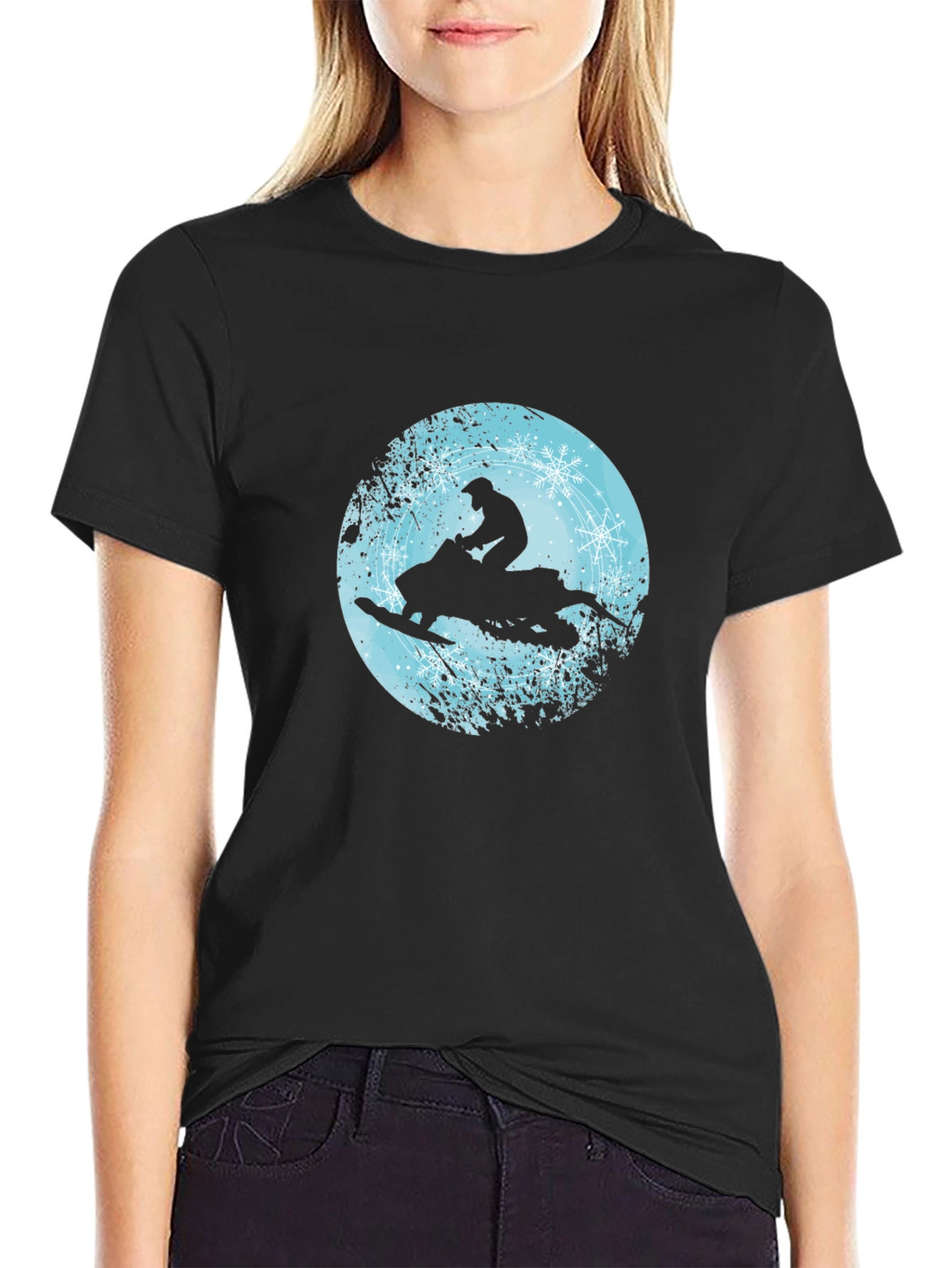 Snowmobile Rider Graphic Tee - Black Crew Neck