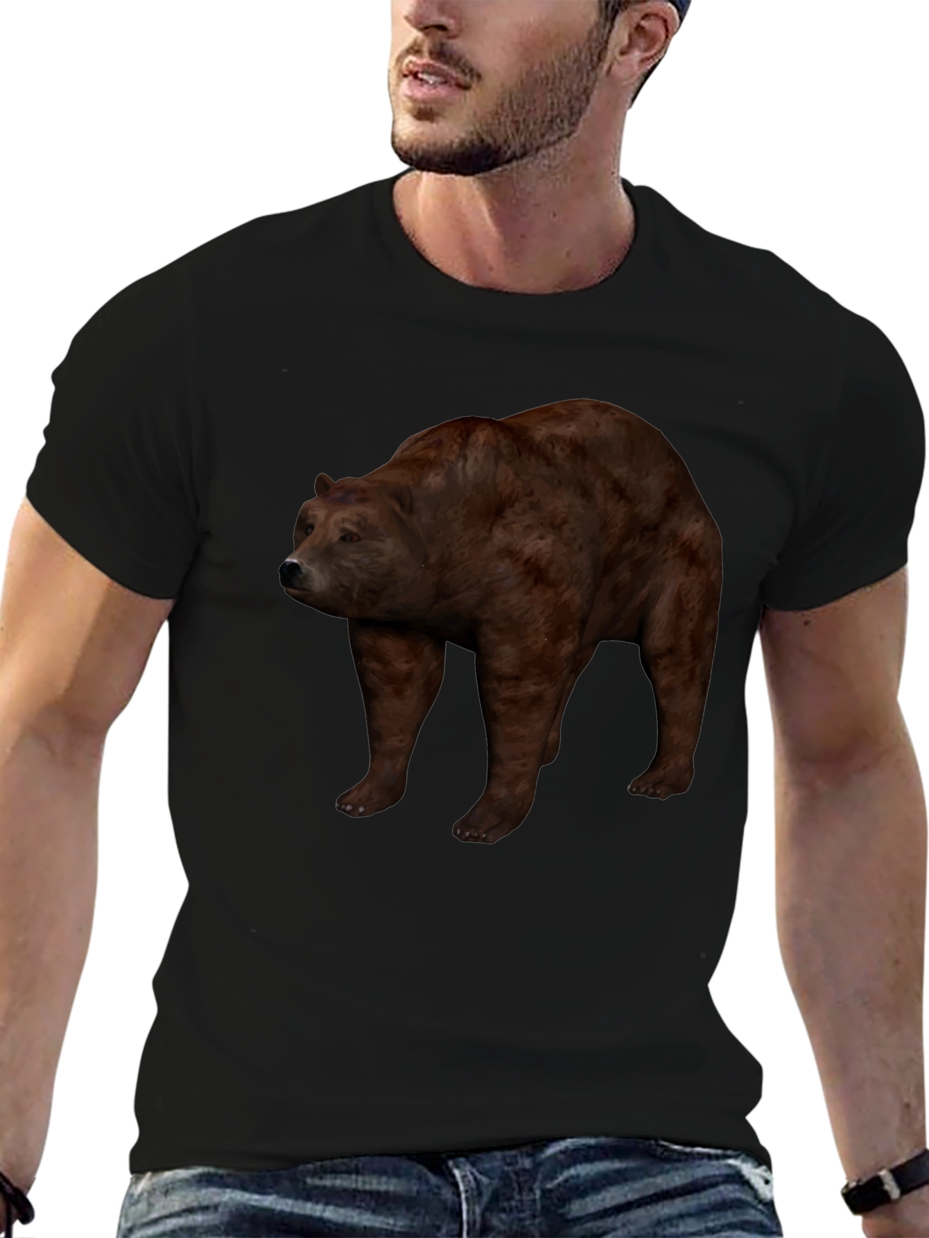 Brown Bear Graphic Black T-Shirt