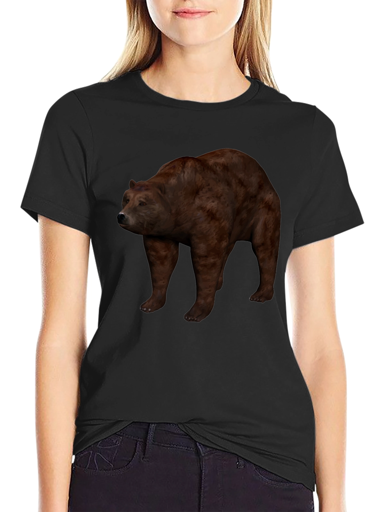 Brown Bear Graphic Black T-Shirt