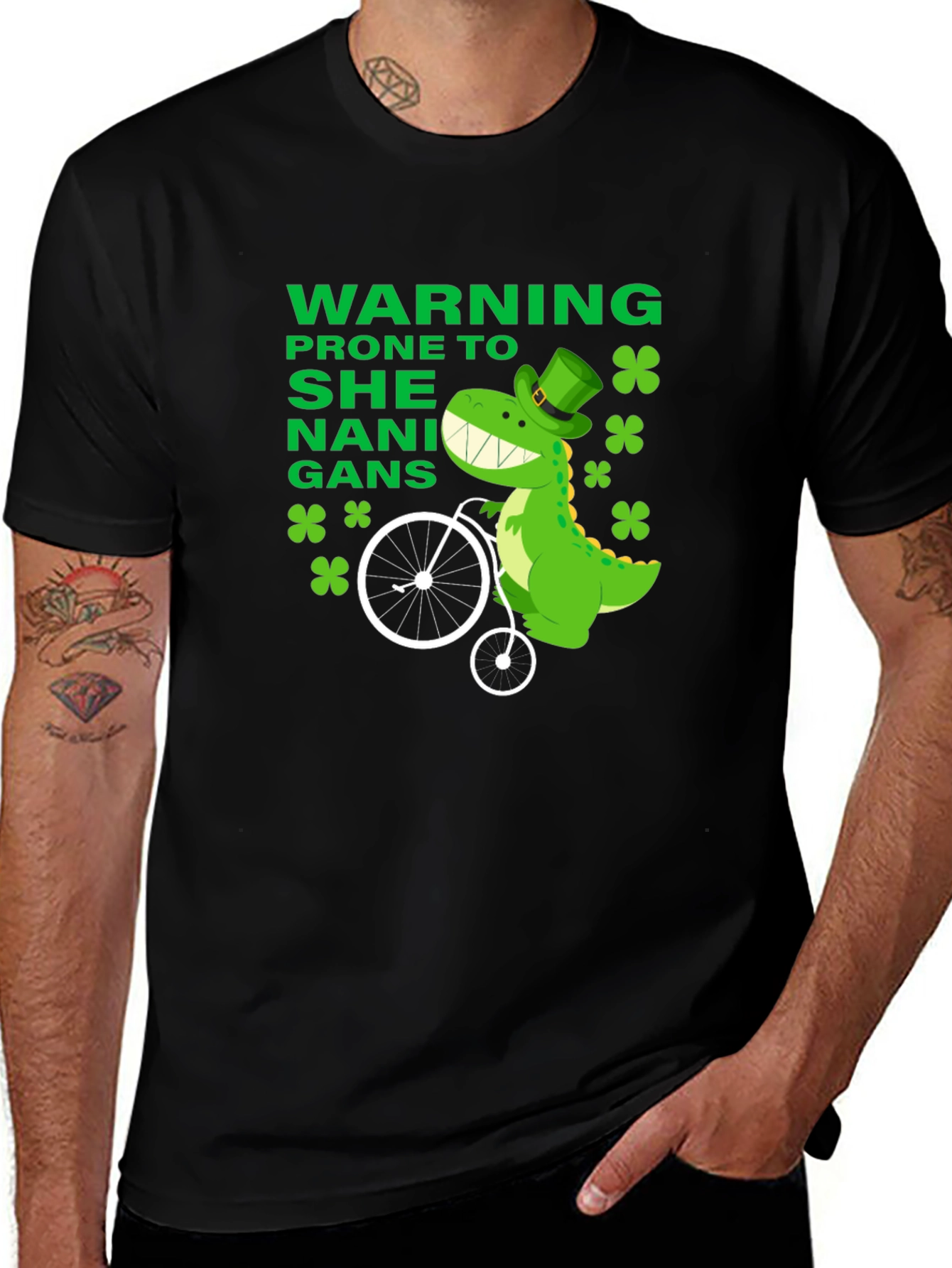 Funny St. Patricks Day Dinosaur Shenanigans T-Shirt