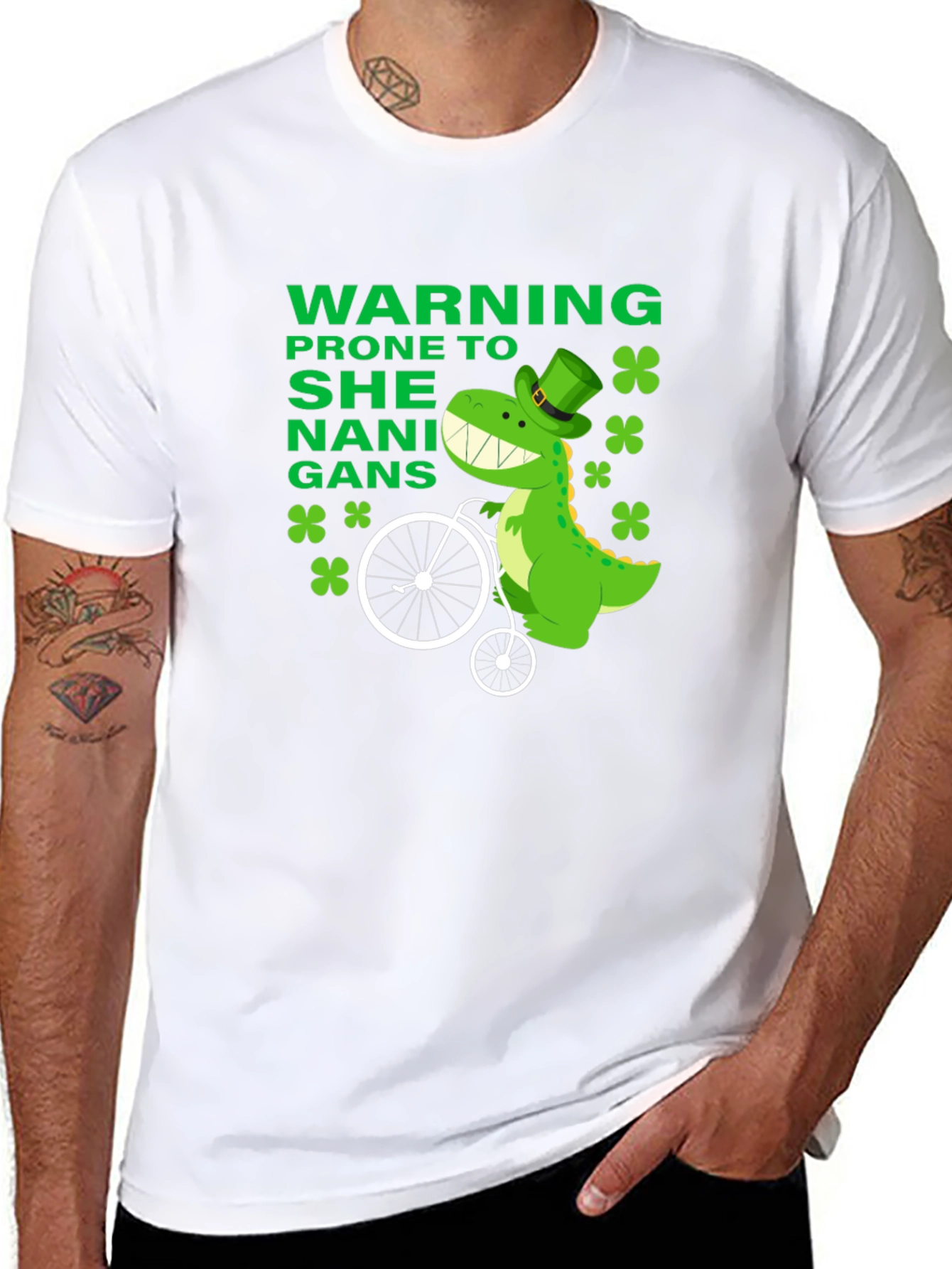 Funny St. Patricks Day Dinosaur Shenanigans T-Shirt