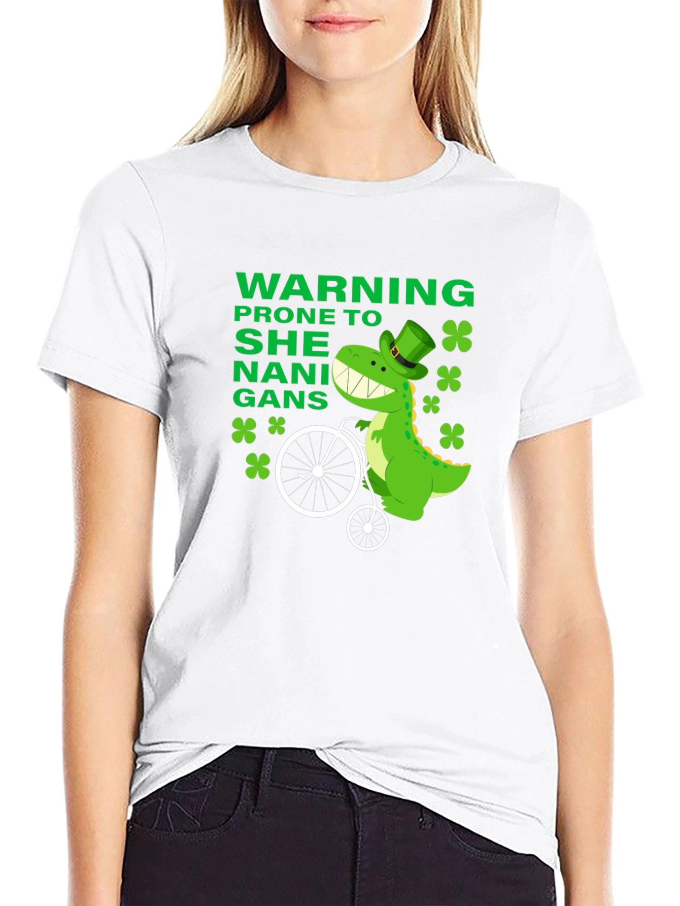 Funny St. Patricks Day Dinosaur Shenanigans T-Shirt