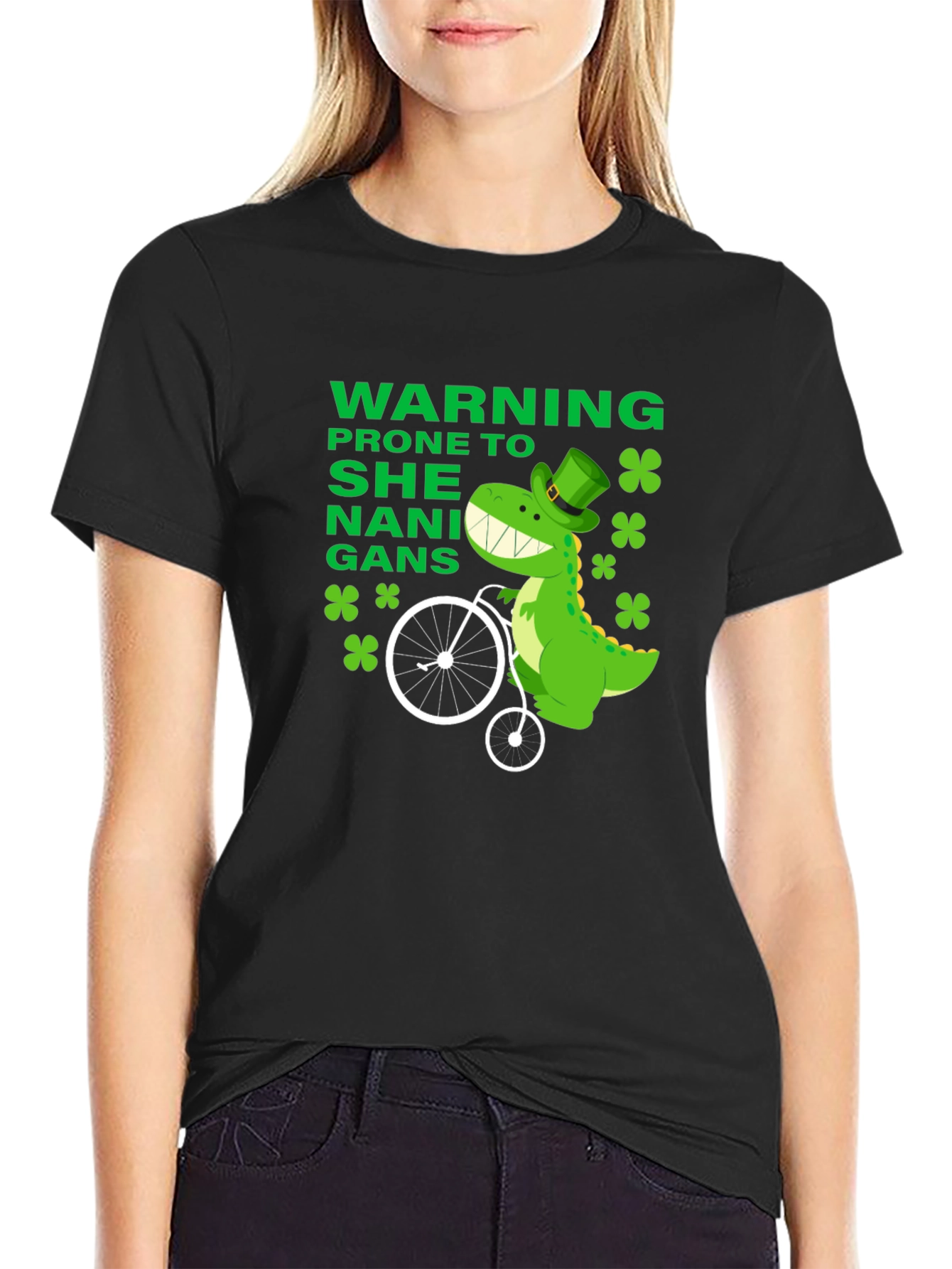 Funny St. Patricks Day Dinosaur Shenanigans T-Shirt