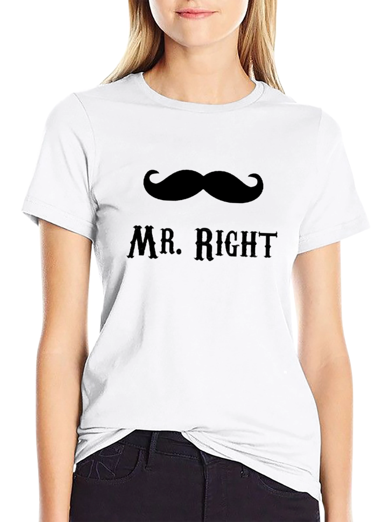 Mr. Right Moustache Graphic T-Shirt - Black