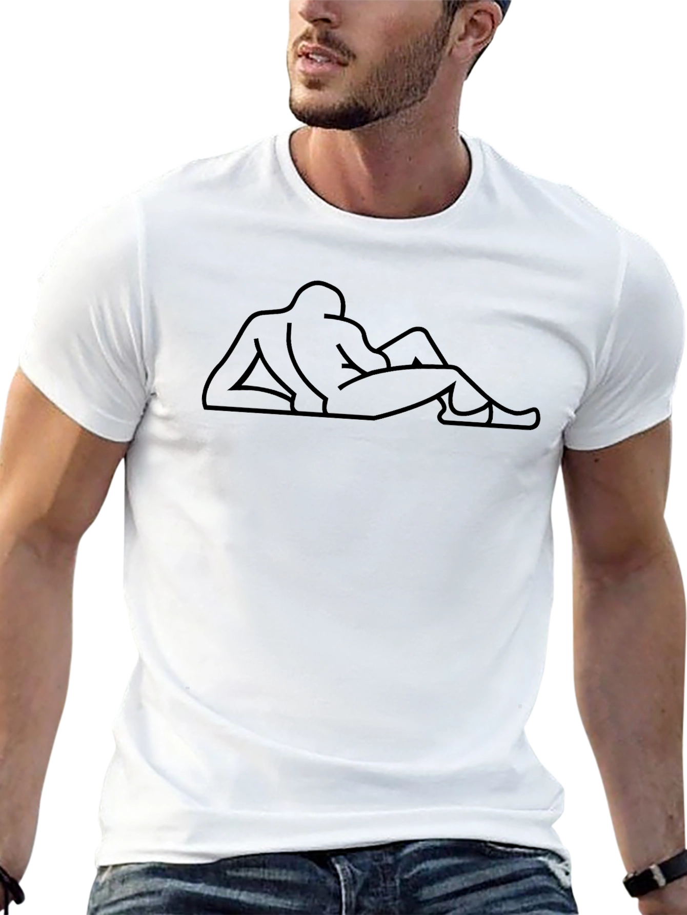 Line Art Reclining Figure Black T-Shirt