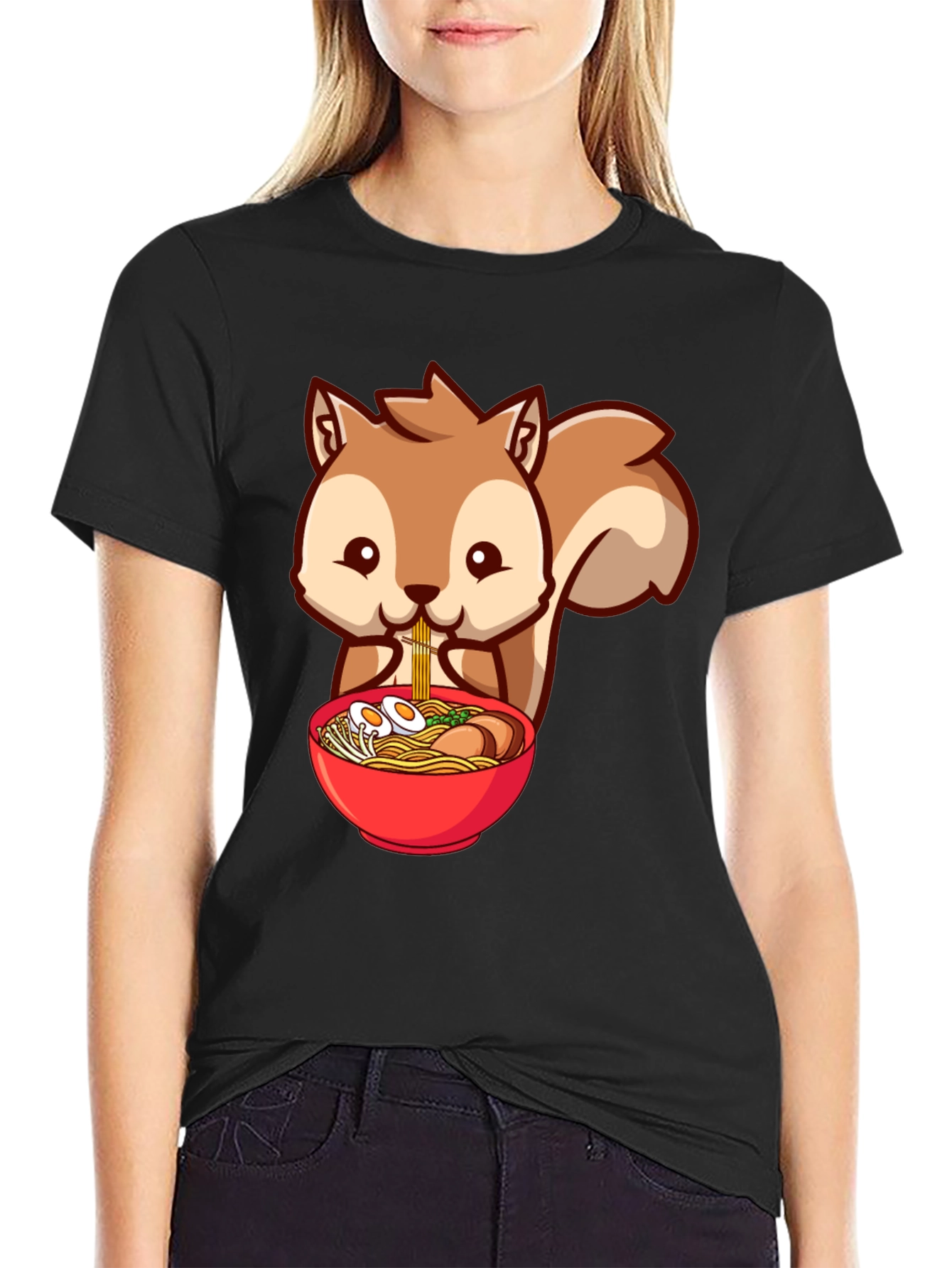 Squirrel Ramen T-Shirt - Cute Cartoon Design