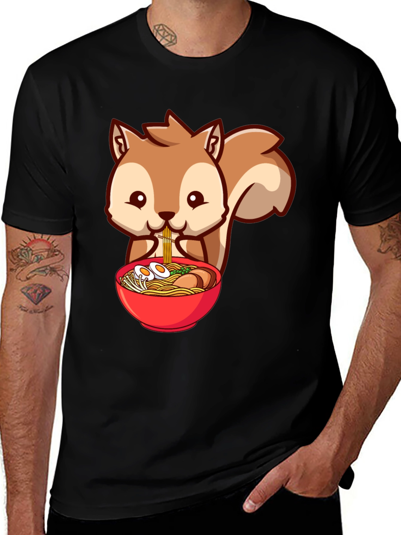 Squirrel Ramen T-Shirt - Cute Cartoon Design