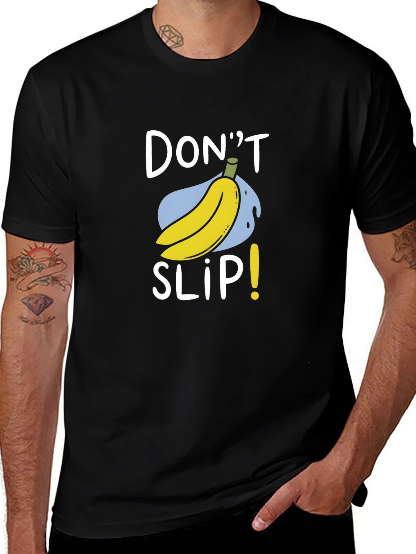 Dont Slip Banana Graphic Tee - Black Cotton T-Shirt
