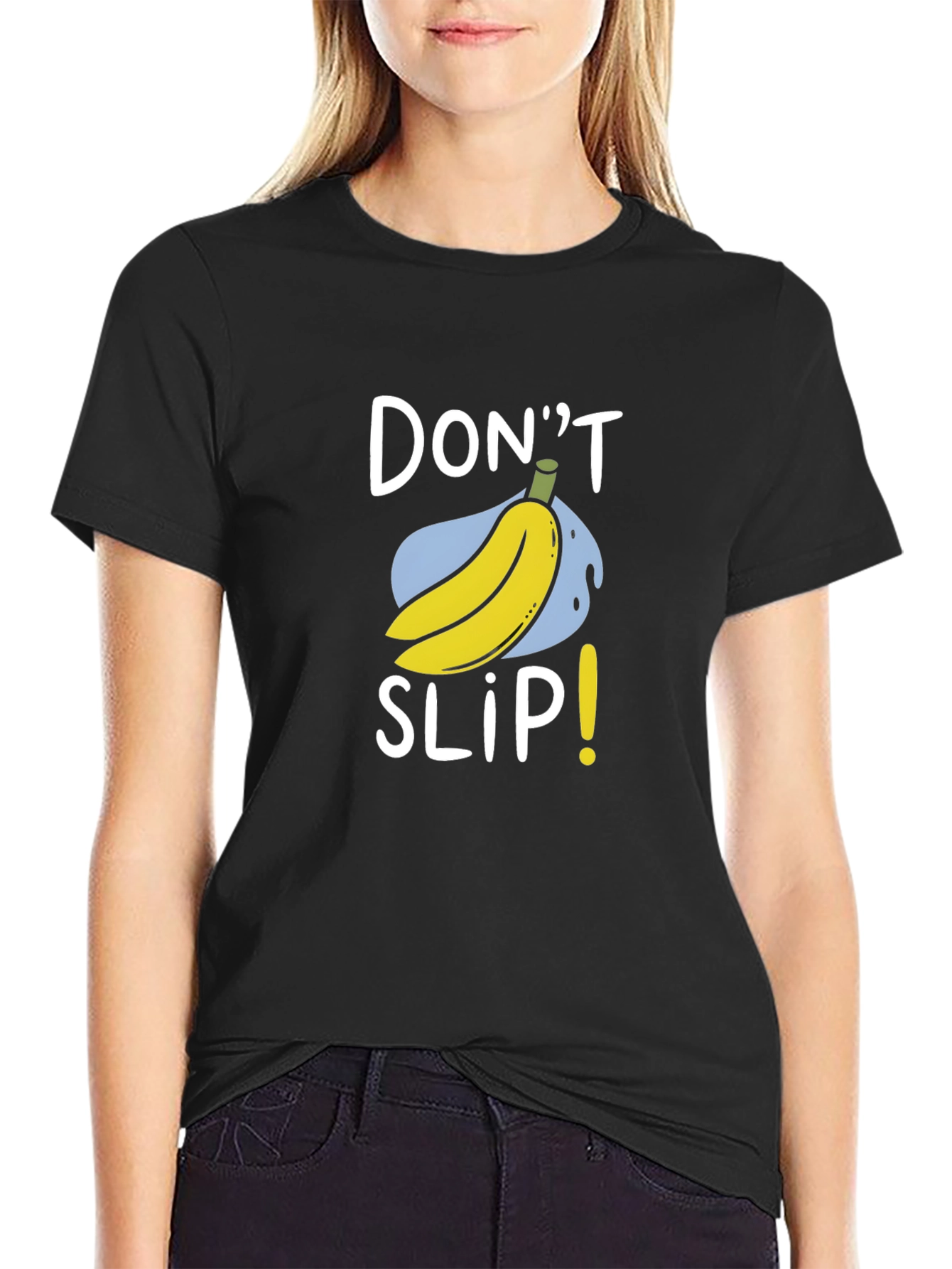 Dont Slip Banana Graphic Tee - Black Cotton T-Shirt