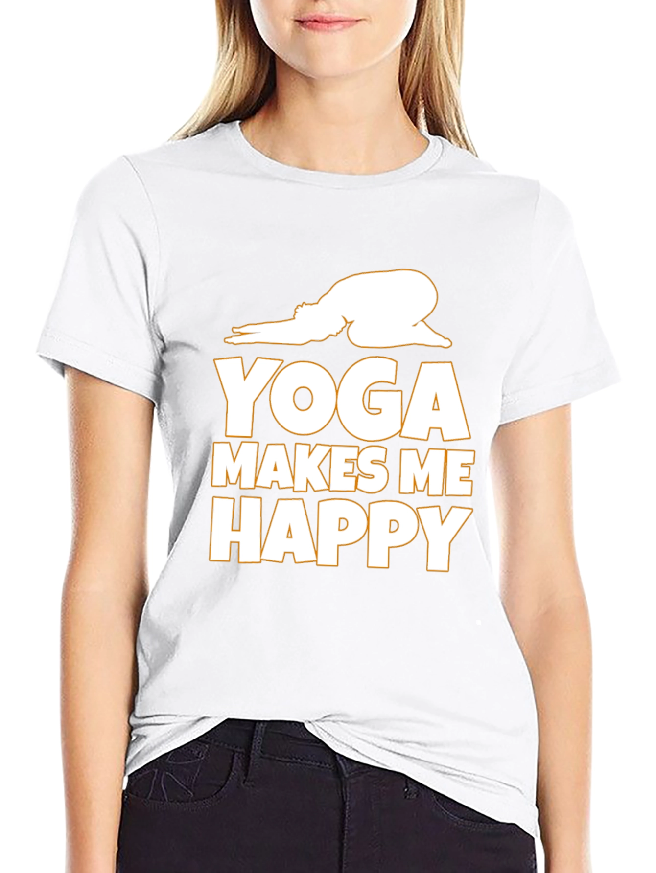 Yoga Makes Me Happy Graphic Tee - Black