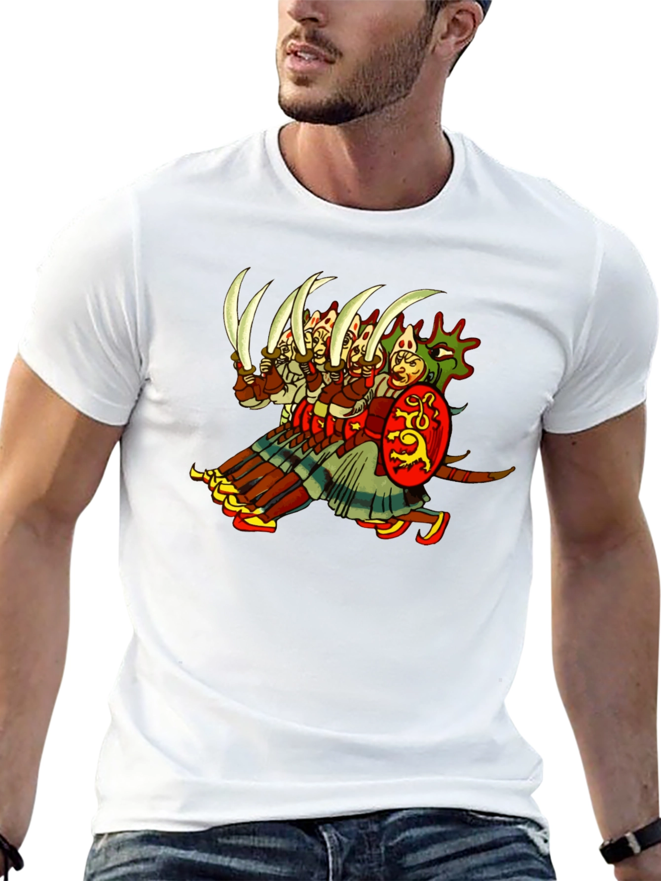 Medieval Warrior Graphic Tee - Black Cotton T-Shirt