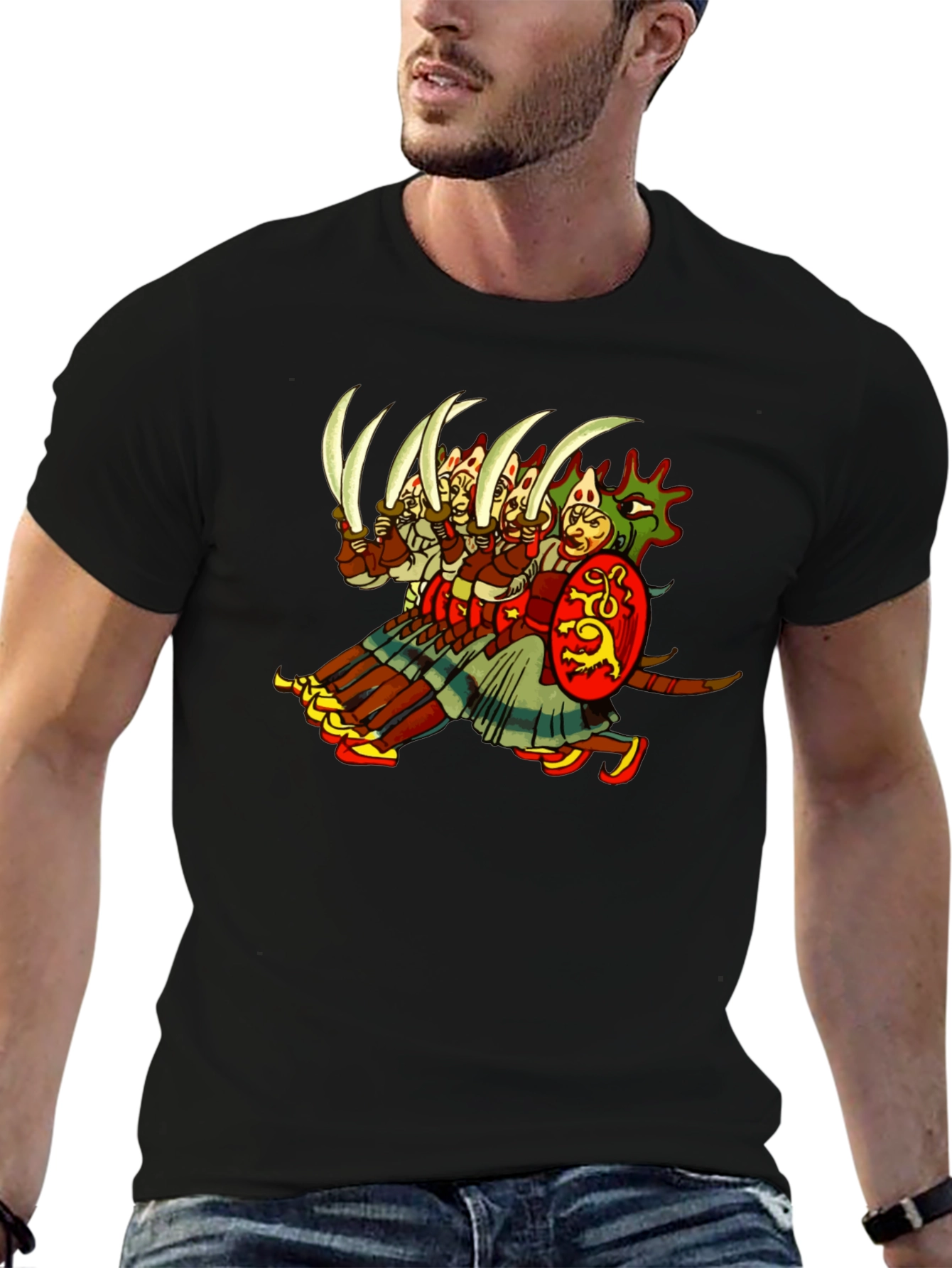Medieval Warrior Graphic Tee - Black Cotton T-Shirt