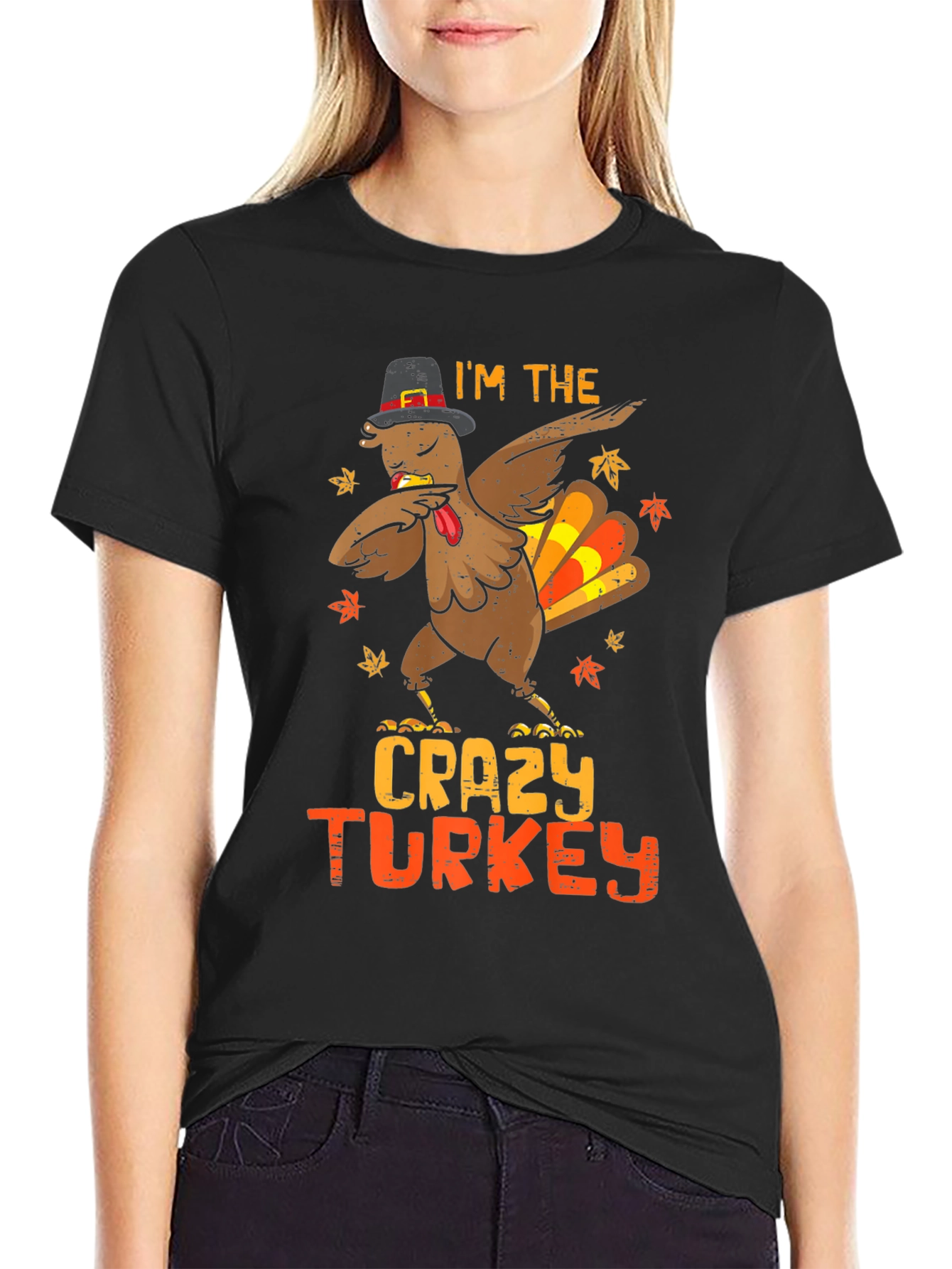 Crazy Turkey Dabbing T-Shirt Thanksgiving Funny Tee