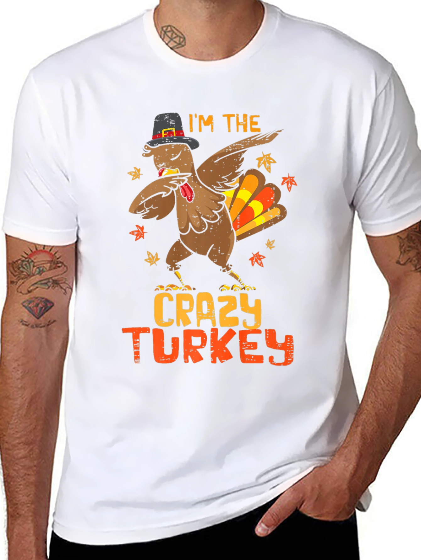 Crazy Turkey Dabbing T-Shirt Thanksgiving Funny Tee