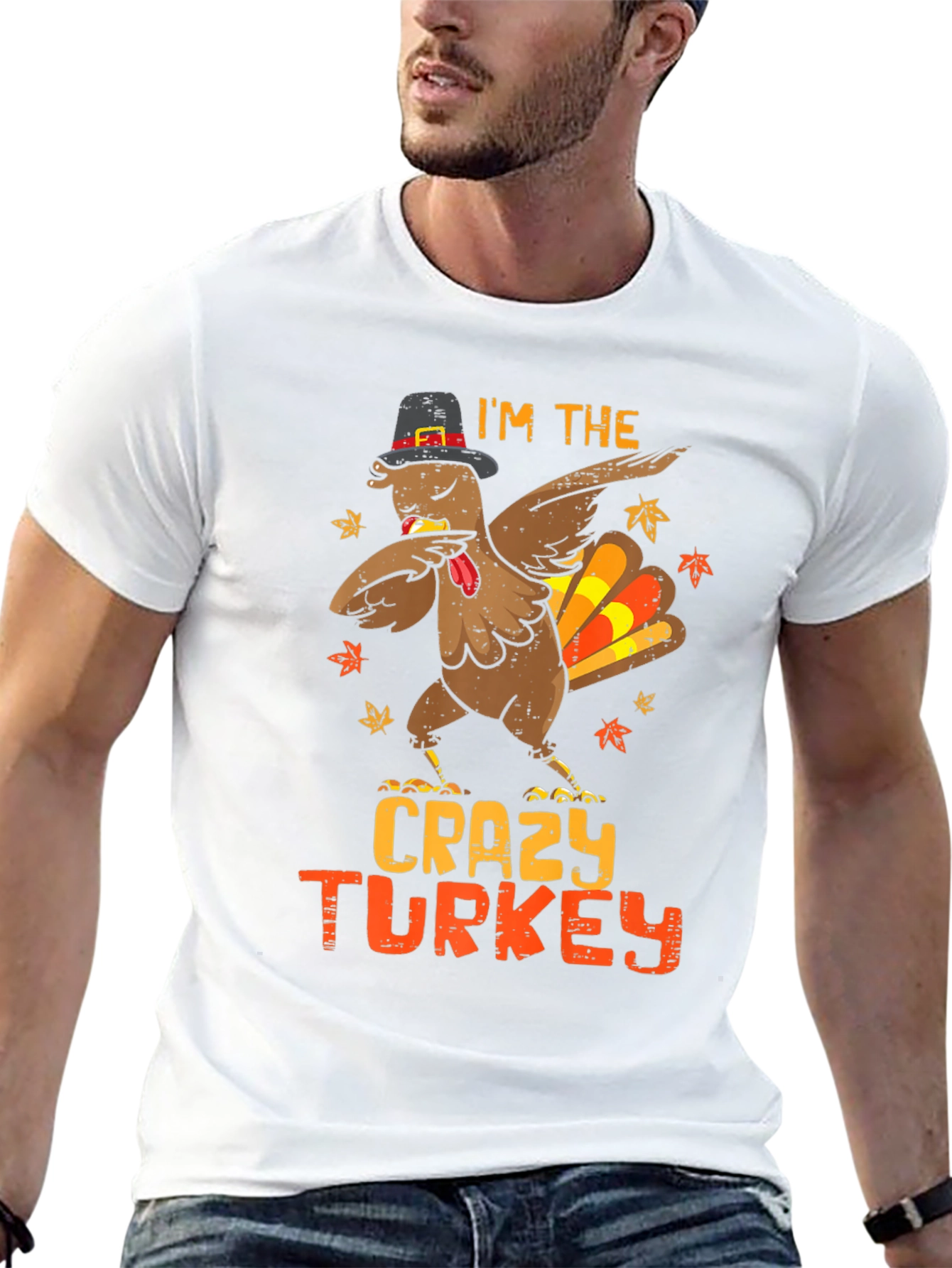 Crazy Turkey Dabbing T-Shirt Thanksgiving Funny Tee