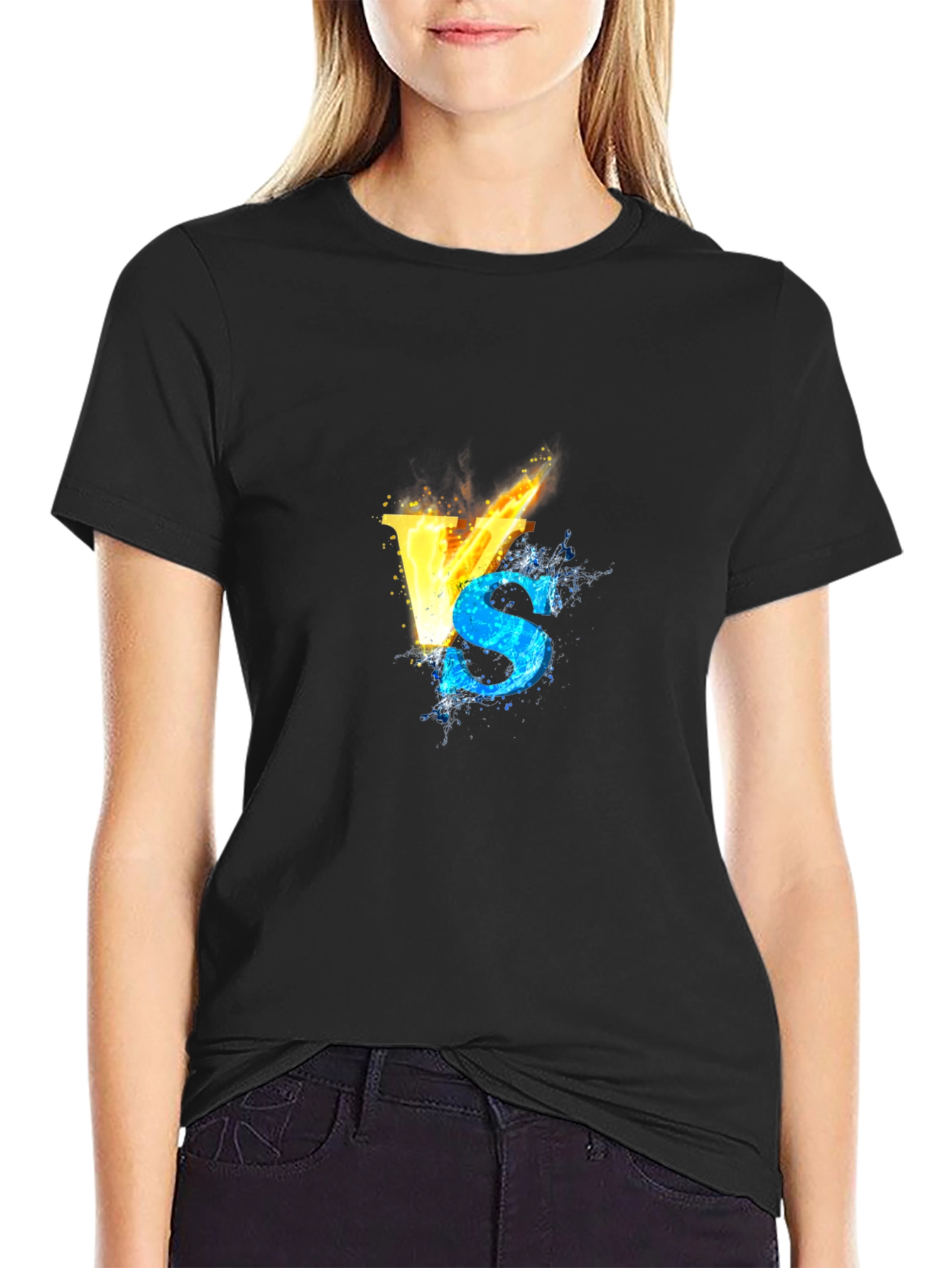 Fire VS Water Graphic Black T-Shirt