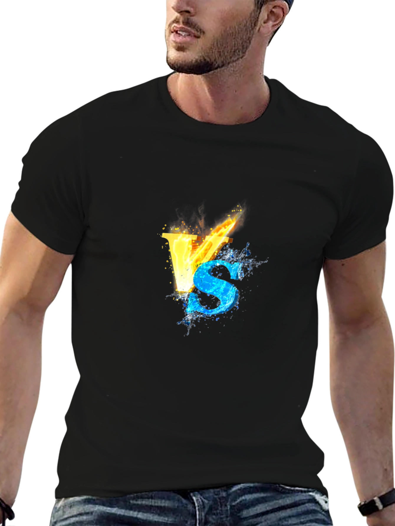Fire VS Water Graphic Black T-Shirt