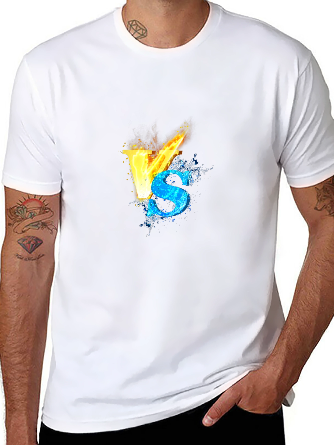 Fire VS Water Graphic Black T-Shirt