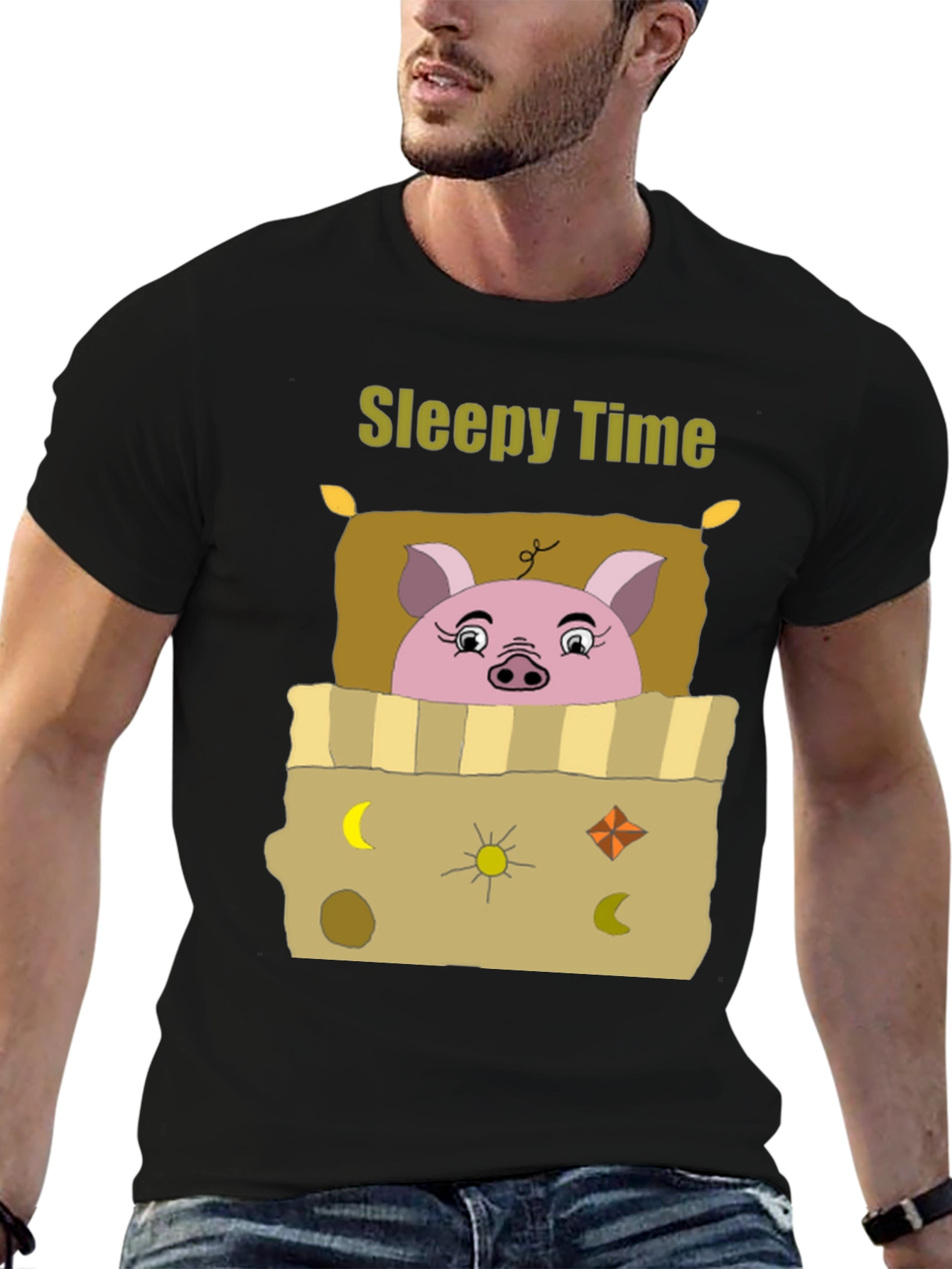Sleepy Time Pig T-Shirt - Cartoon Piggy Design