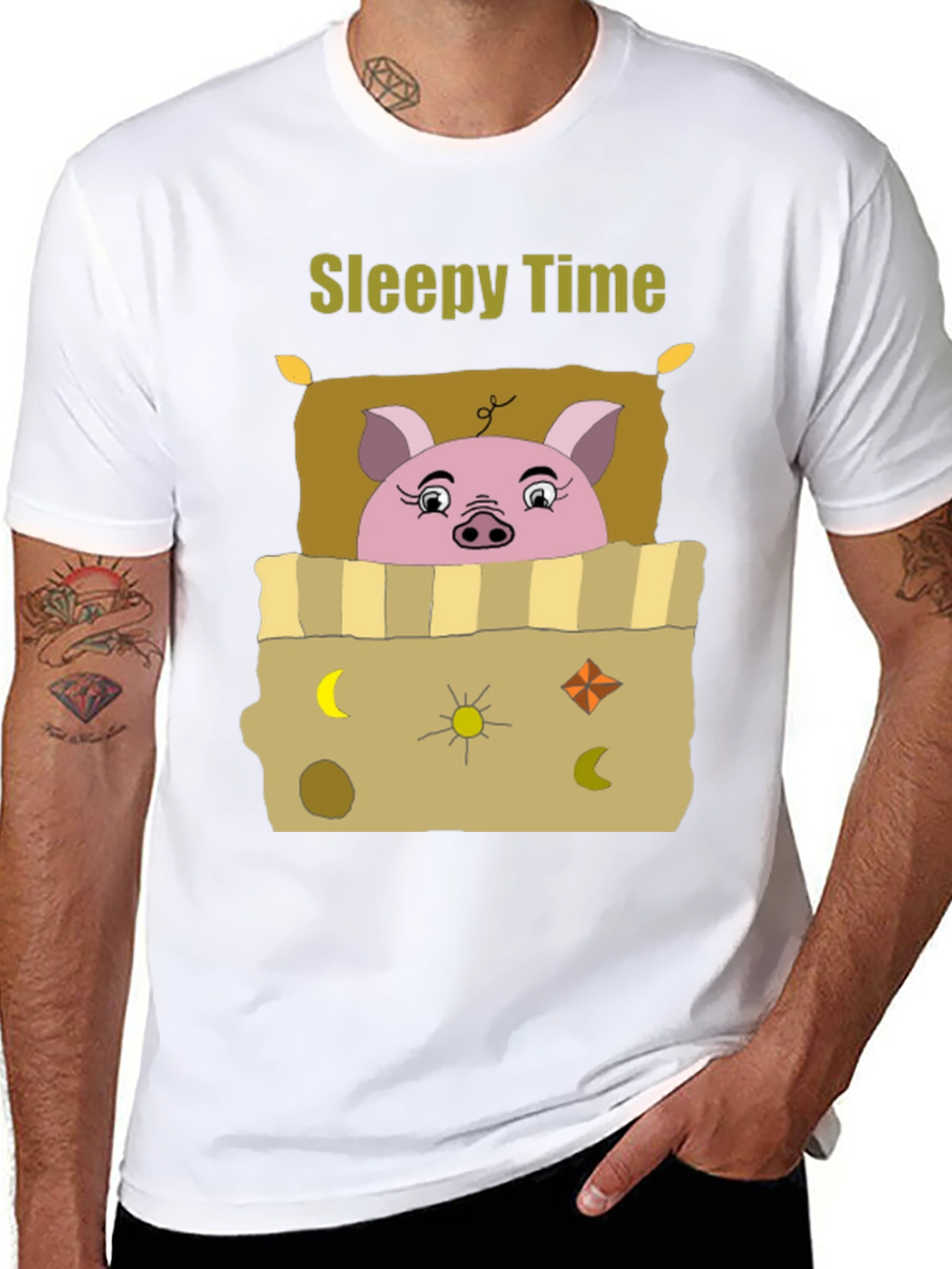 Sleepy Time Pig T-Shirt - Cartoon Piggy Design