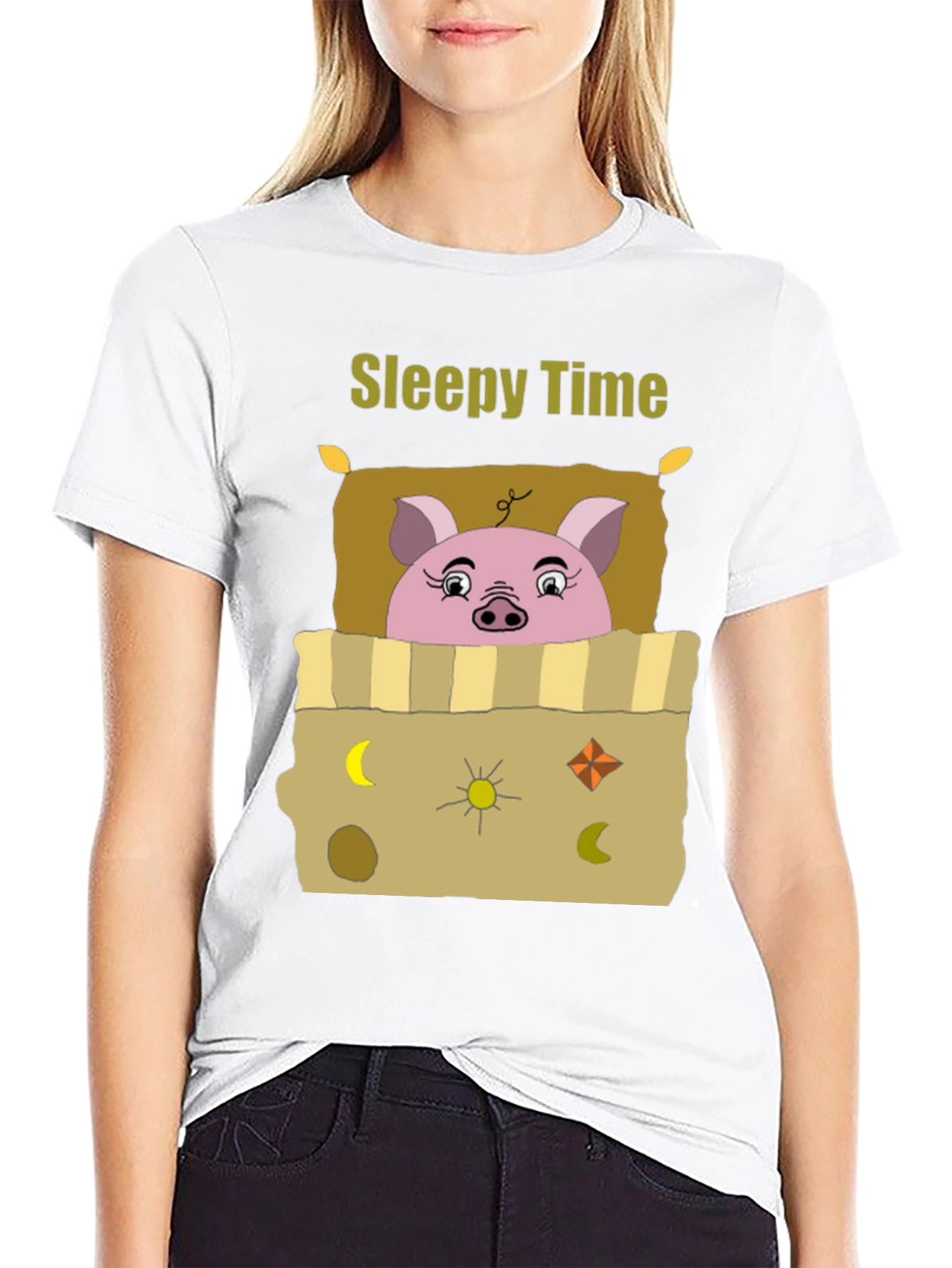 Sleepy Time Pig T-Shirt - Cartoon Piggy Design
