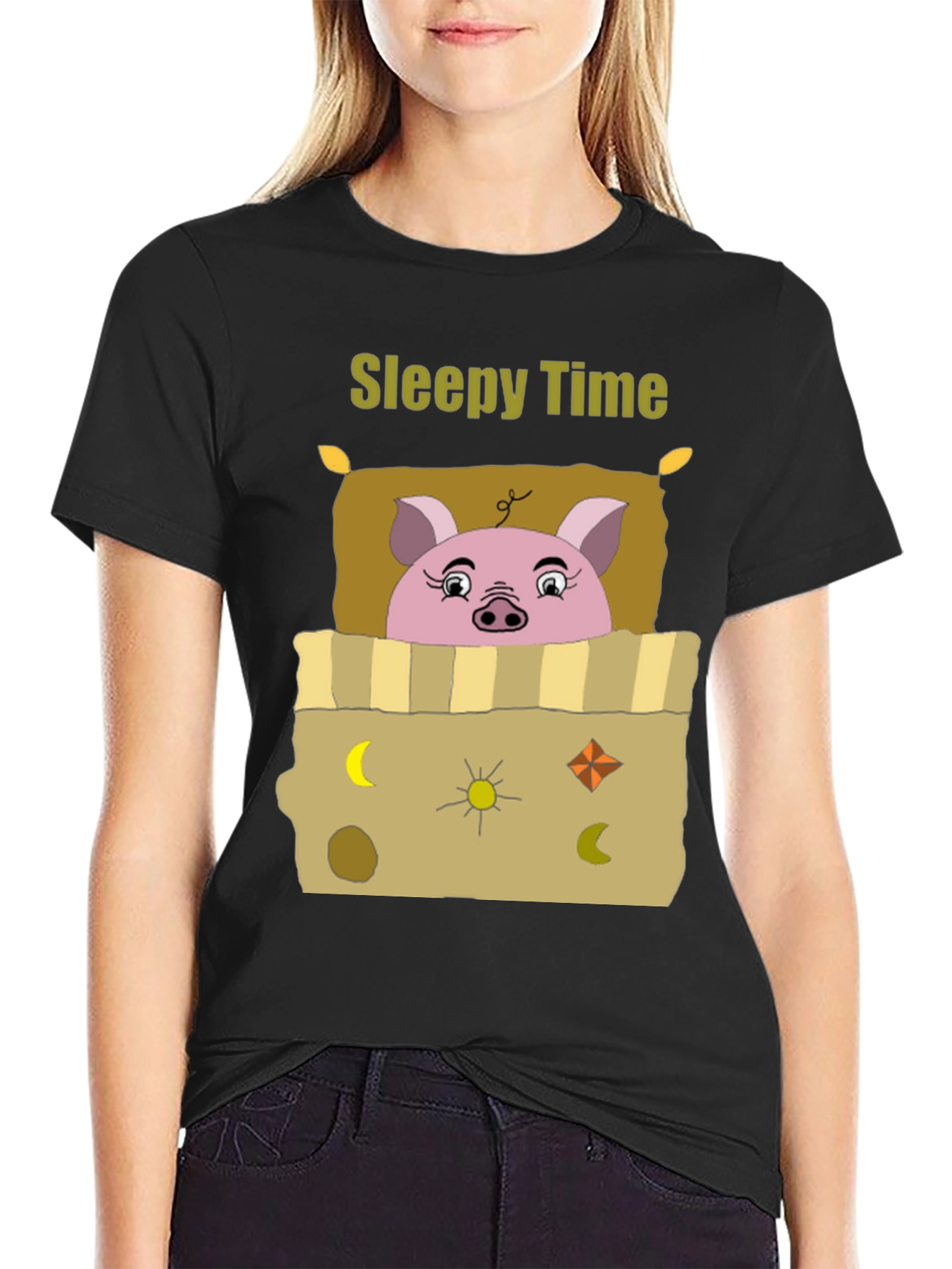 Sleepy Time Pig T-Shirt - Cartoon Piggy Design