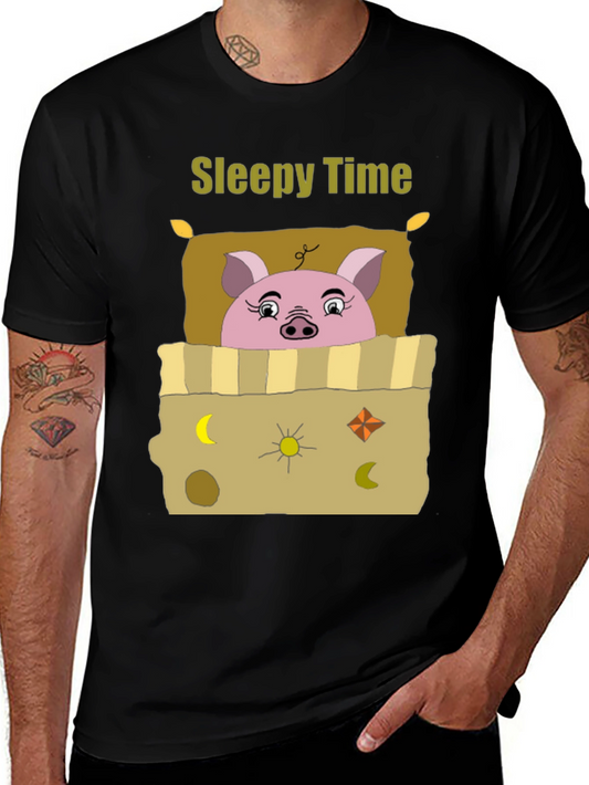 Sleepy Time Pig T-Shirt - Cartoon Piggy Design