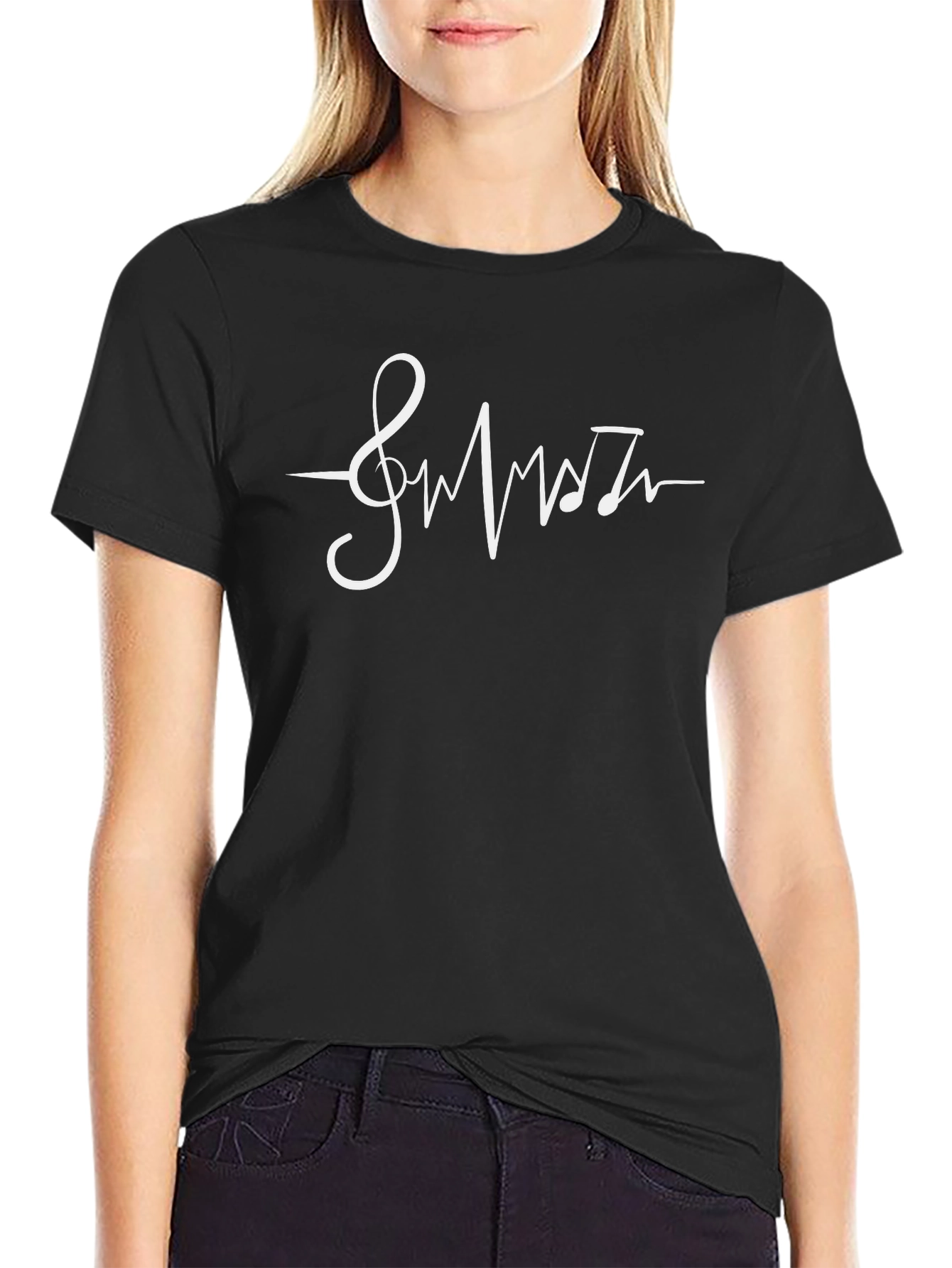 Music Lovers Heartbeat T-Shirt - Black Cotton Tee