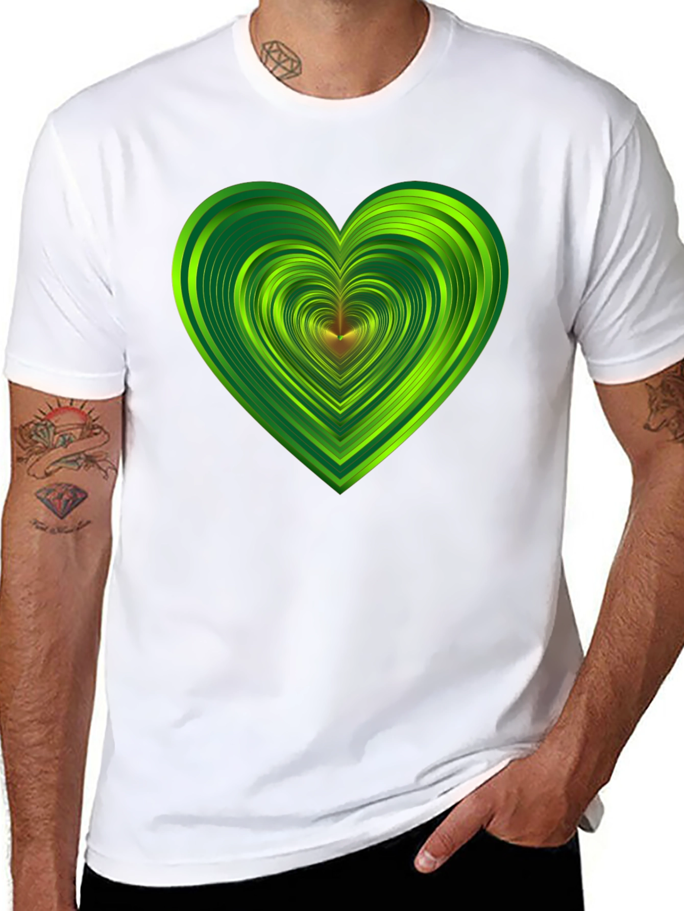 Green Heart Graphic Black T-Shirt