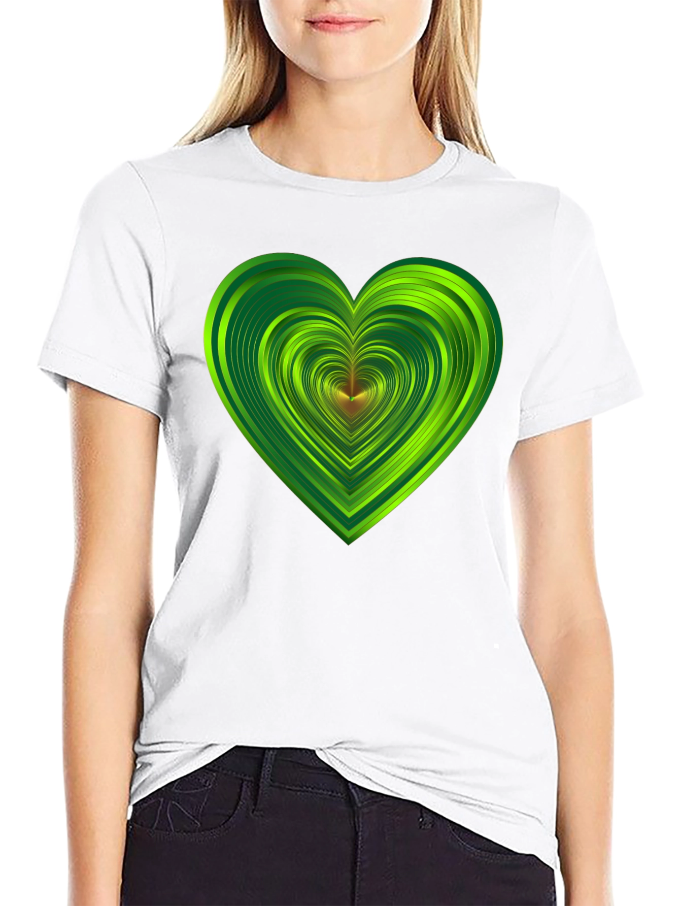 Green Heart Graphic Black T-Shirt