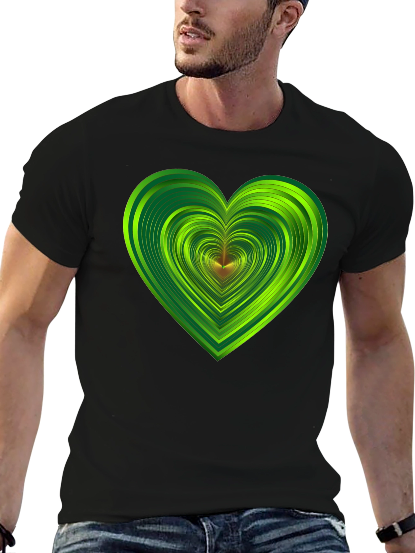 Green Heart Graphic Black T-Shirt