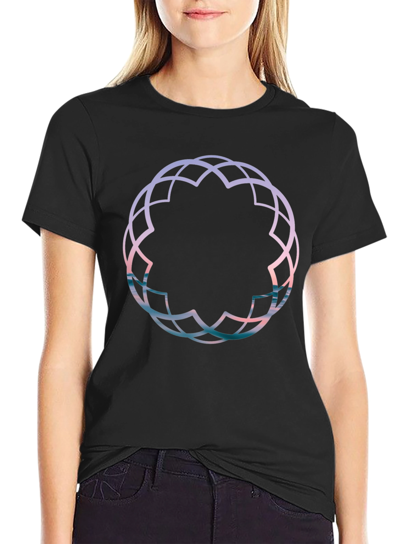 Geometric Print Black Tee