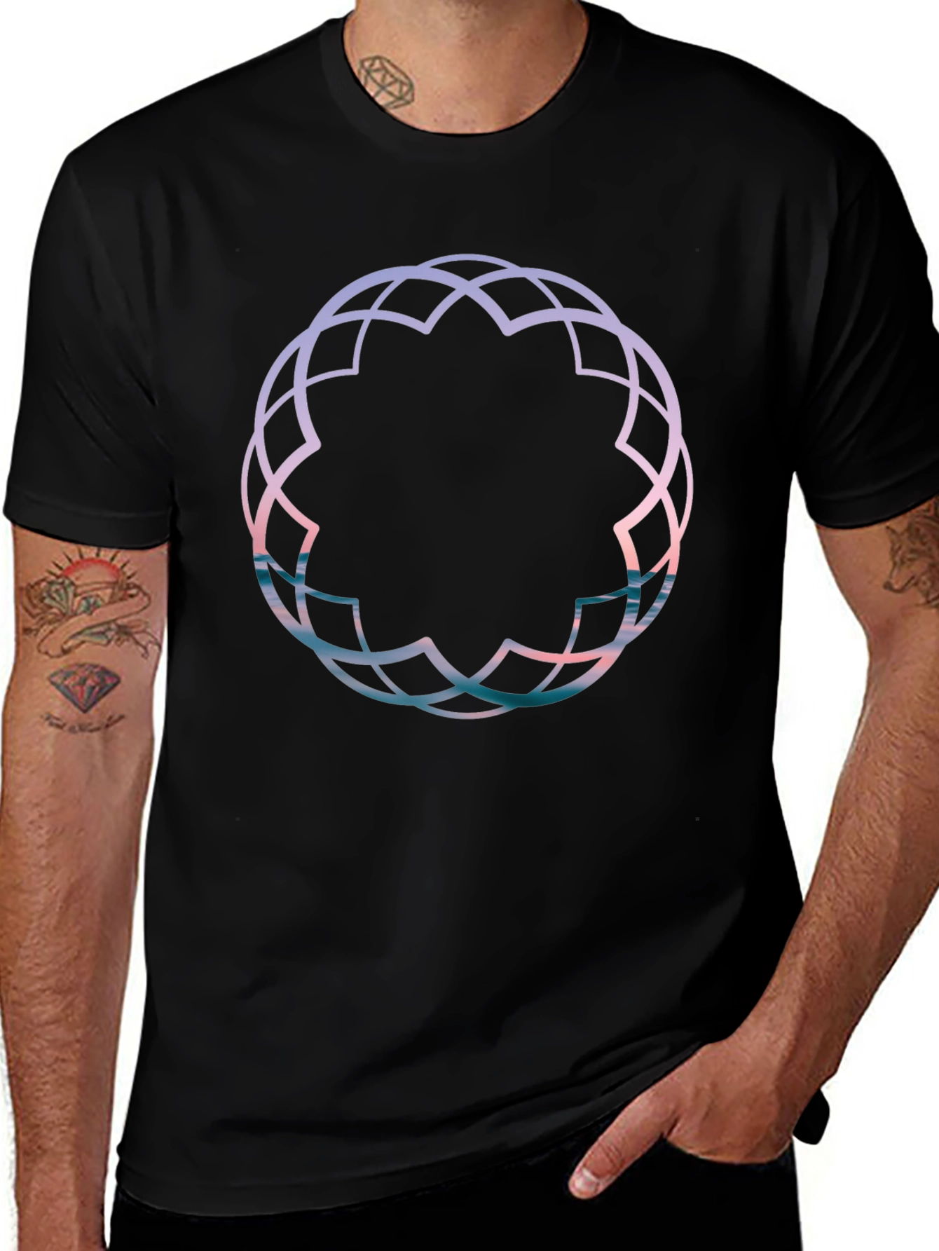 Geometric Print Black Tee