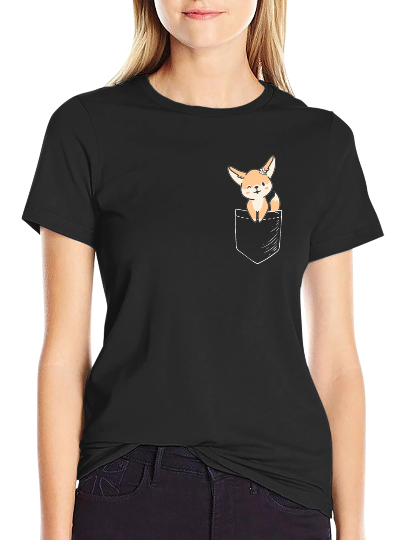 Cute Fennec Fox Pocket T-Shirt - Unisex Black Tee