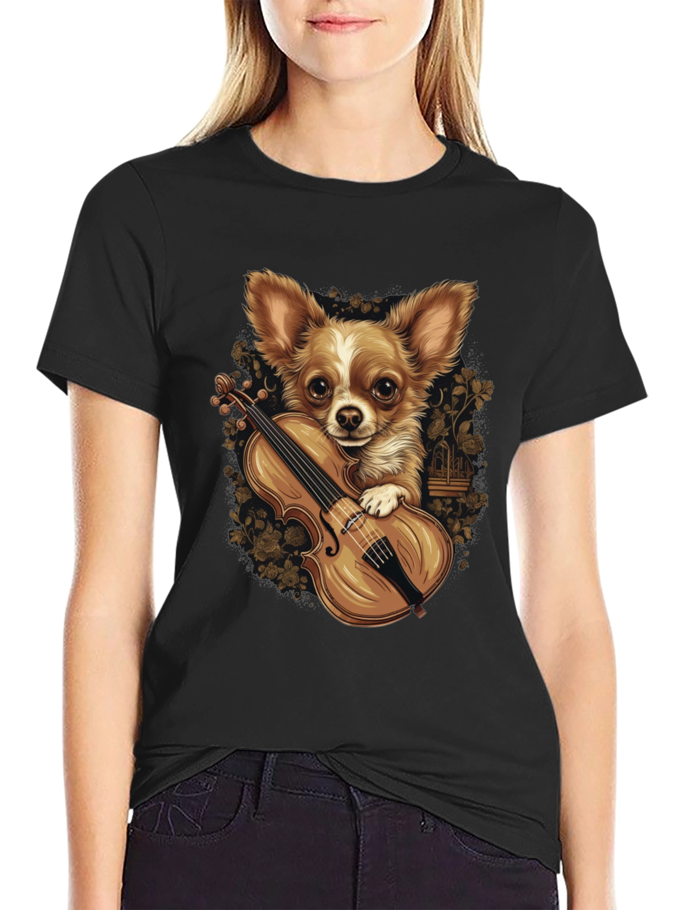 Chihuahua Violinist Graphic Tee - Unique Dog Lover Design