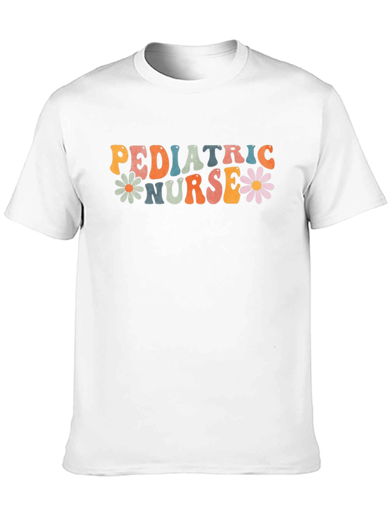 Pediatric Nurse Graphic Tee Retro Daisy Flower Black T-Shirt