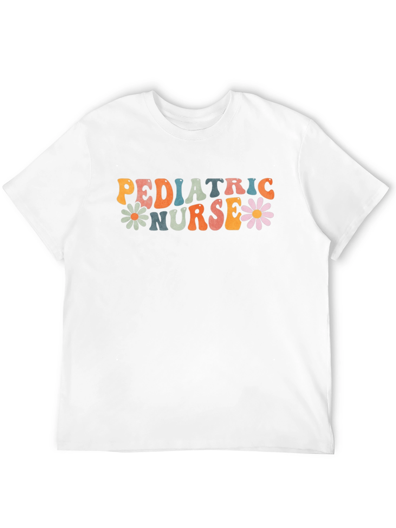 Pediatric Nurse Graphic Tee Retro Daisy Flower Black T-Shirt