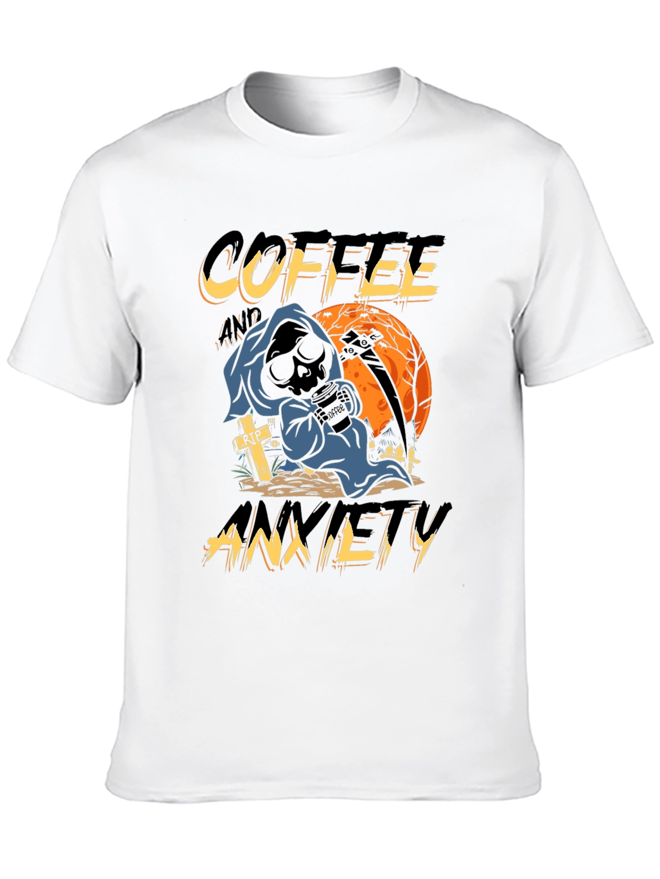 Coffee & Anxiety T-Shirt - Grim Reaper Halloween Design
