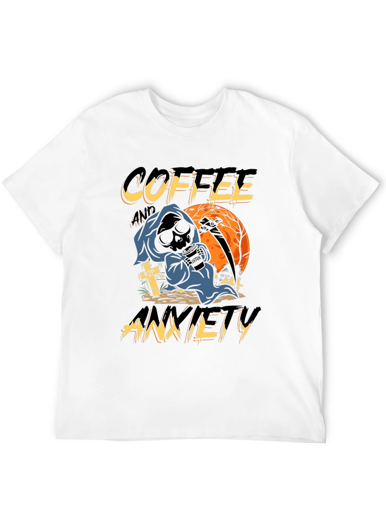Coffee & Anxiety T-Shirt - Grim Reaper Halloween Design