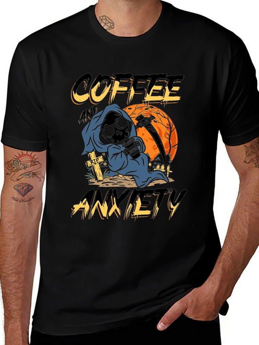 Coffee & Anxiety T-Shirt - Grim Reaper Halloween Design