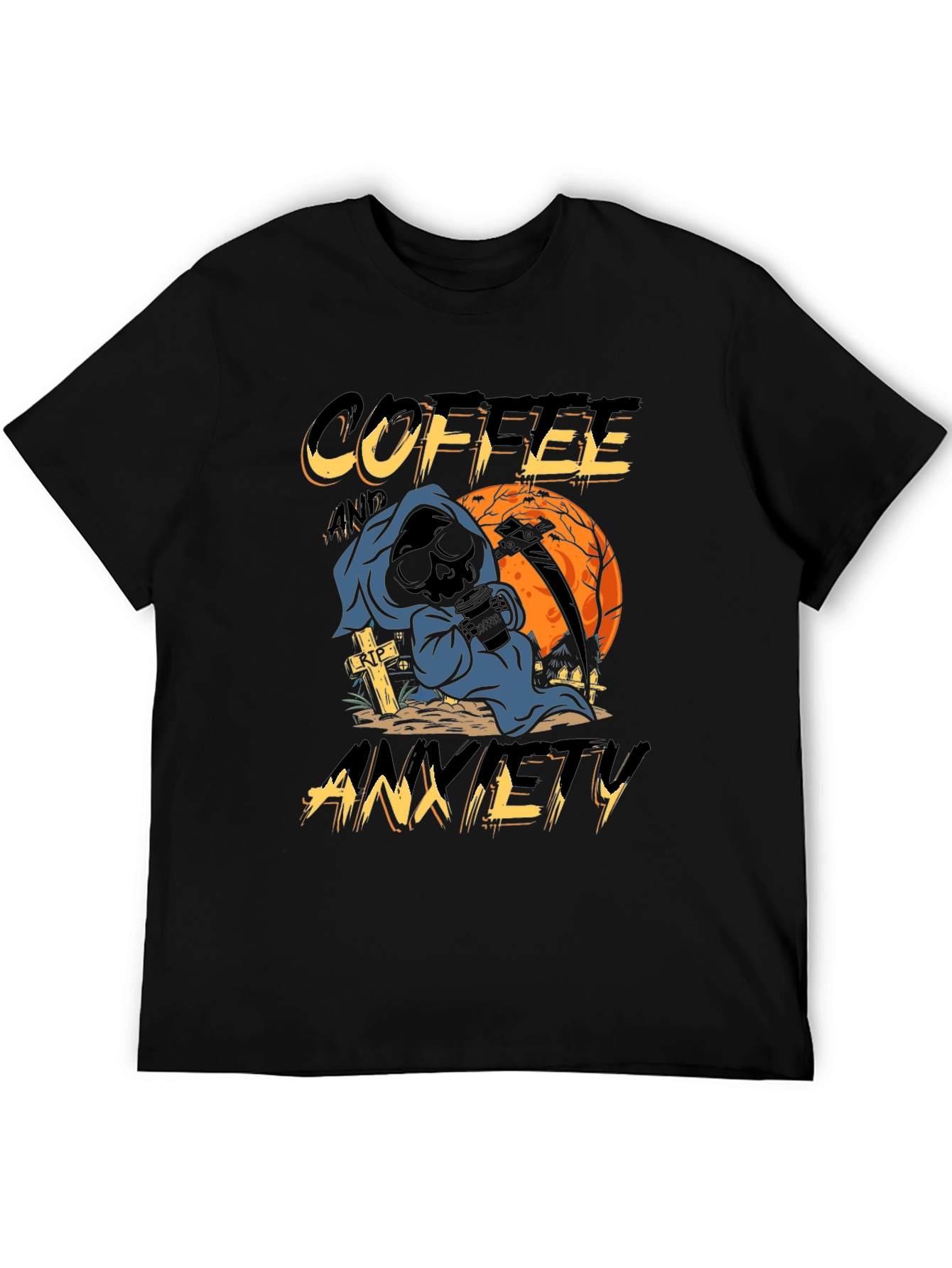 Coffee & Anxiety T-Shirt - Grim Reaper Halloween Design