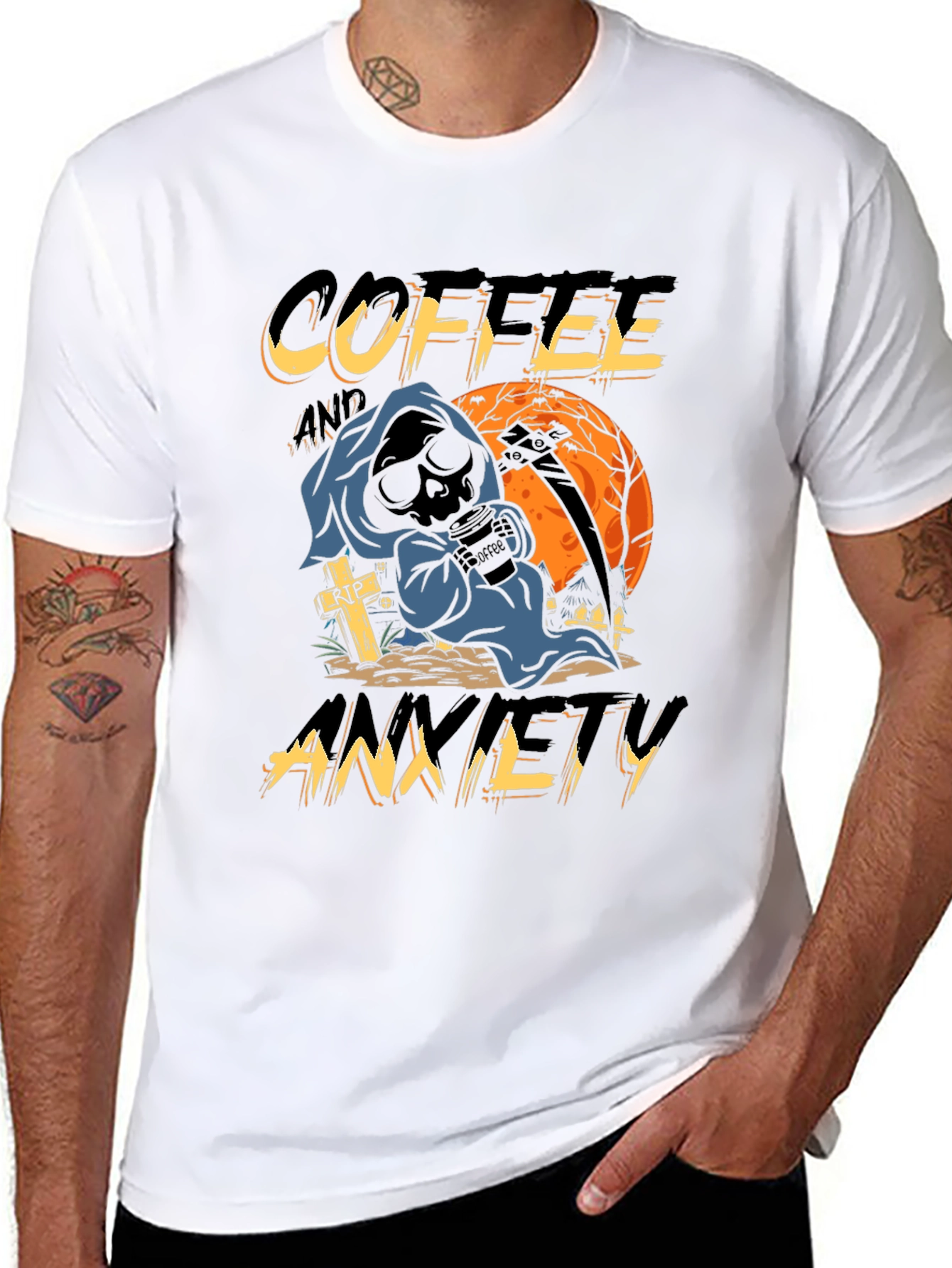 Coffee & Anxiety T-Shirt - Grim Reaper Halloween Design