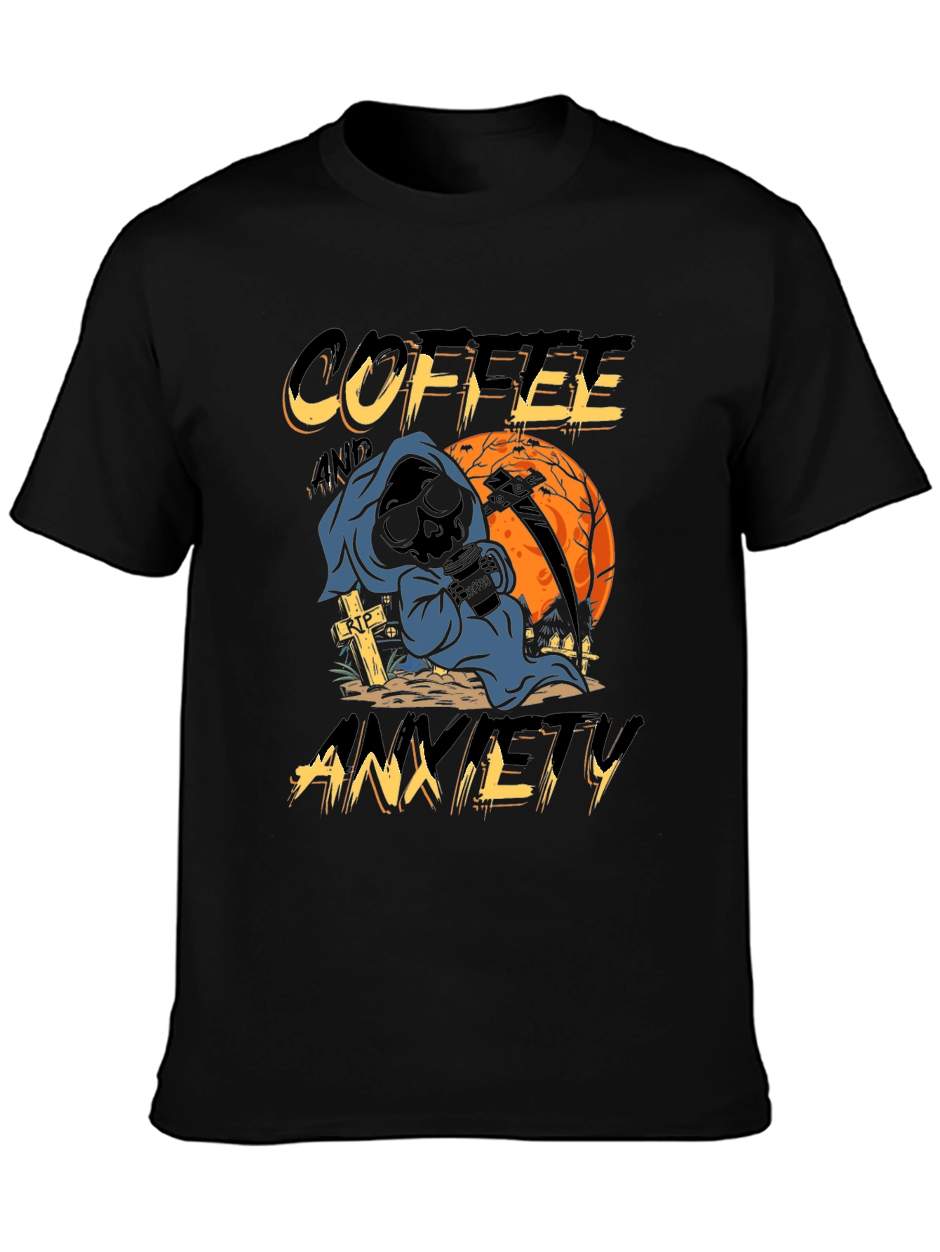 Coffee & Anxiety T-Shirt - Grim Reaper Halloween Design