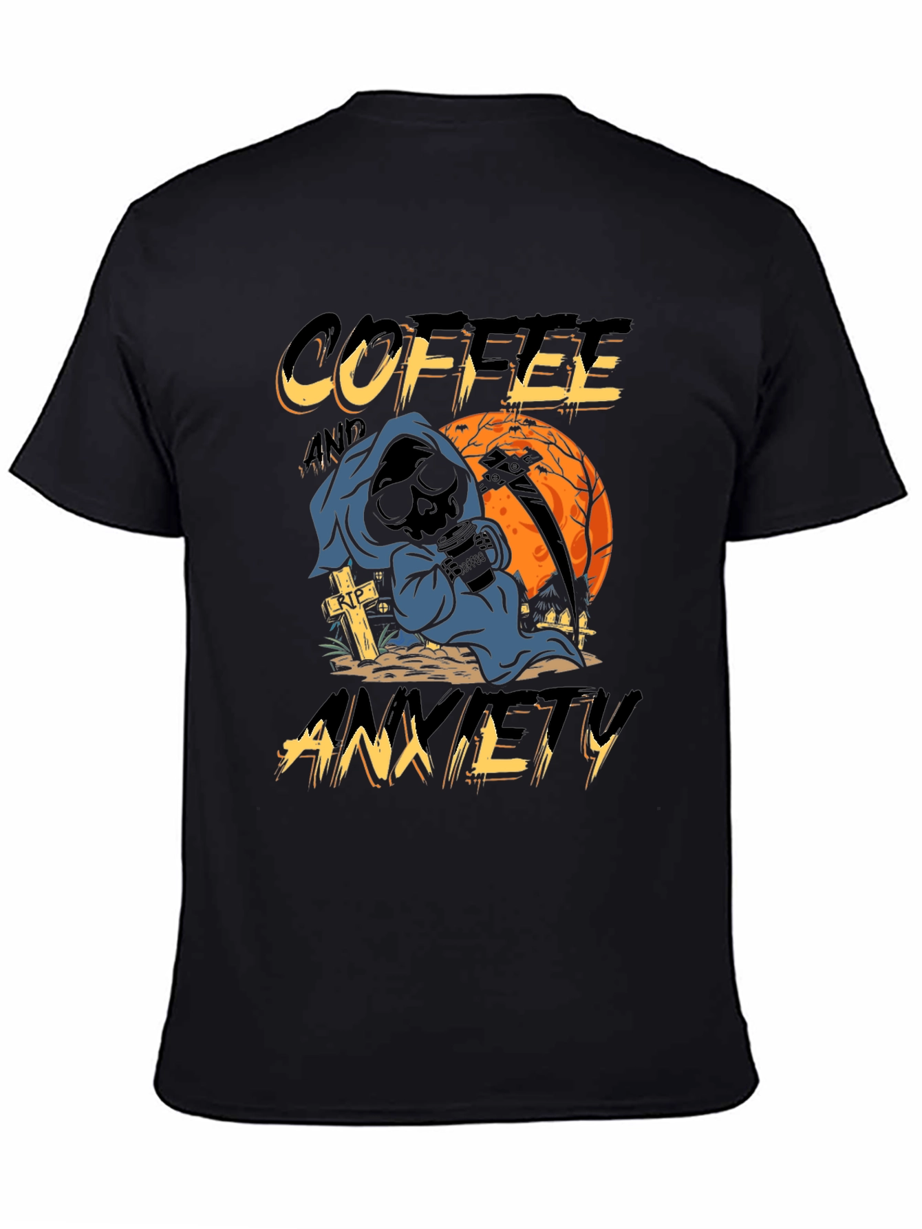 Coffee & Anxiety T-Shirt - Grim Reaper Halloween Design