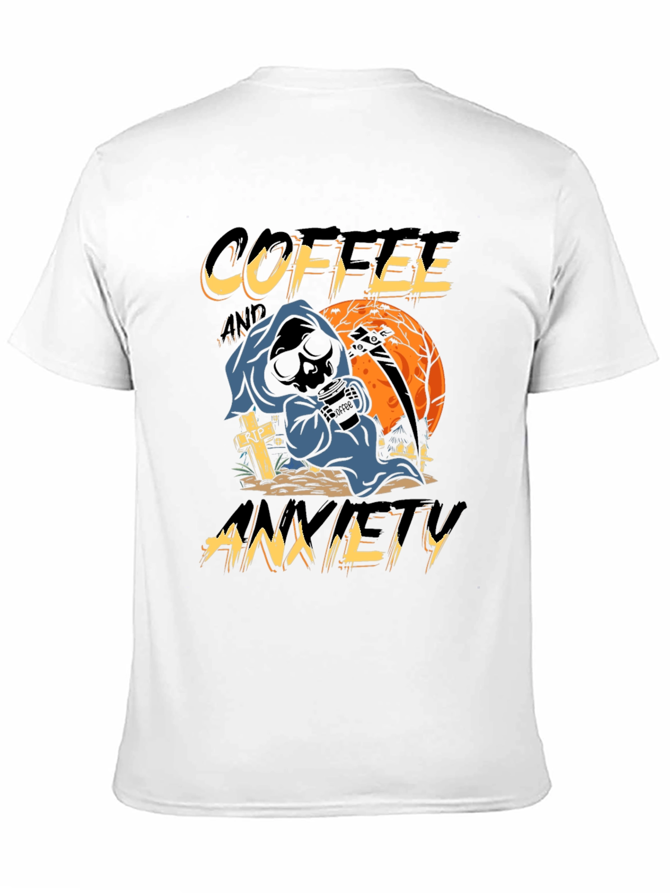 Coffee & Anxiety T-Shirt - Grim Reaper Halloween Design