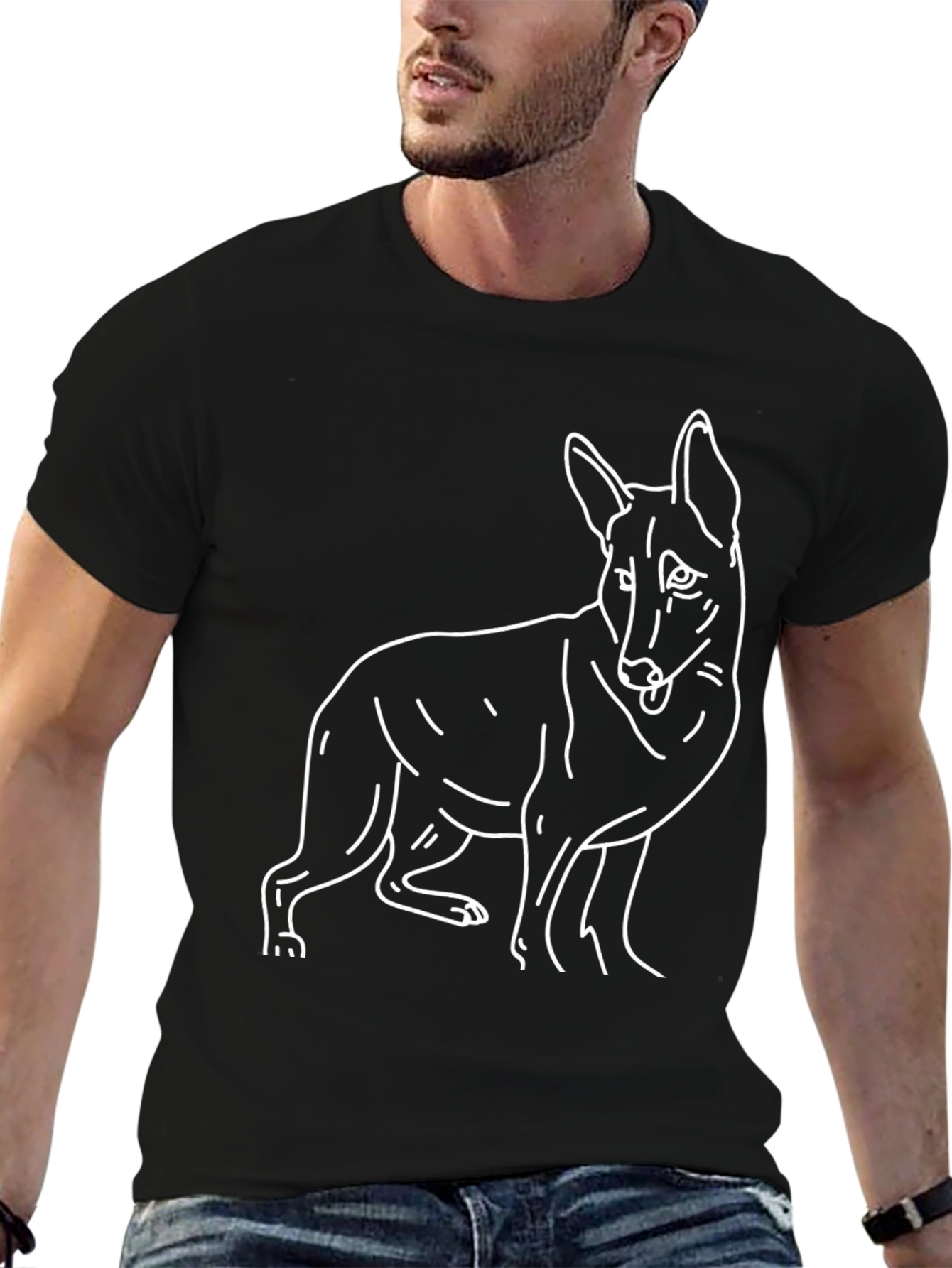 Dog Outline Graphic Tee - Black Cotton Blend T-Shirt