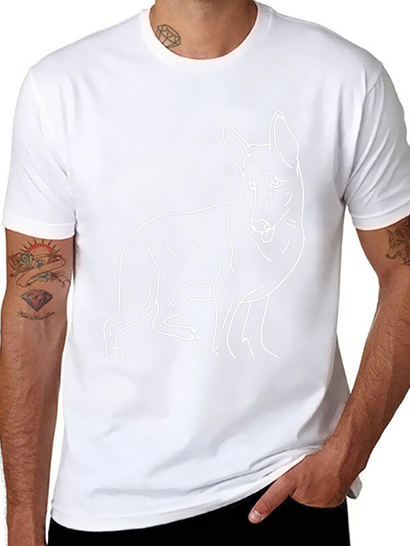 Dog Outline Graphic Tee - Black Cotton Blend T-Shirt