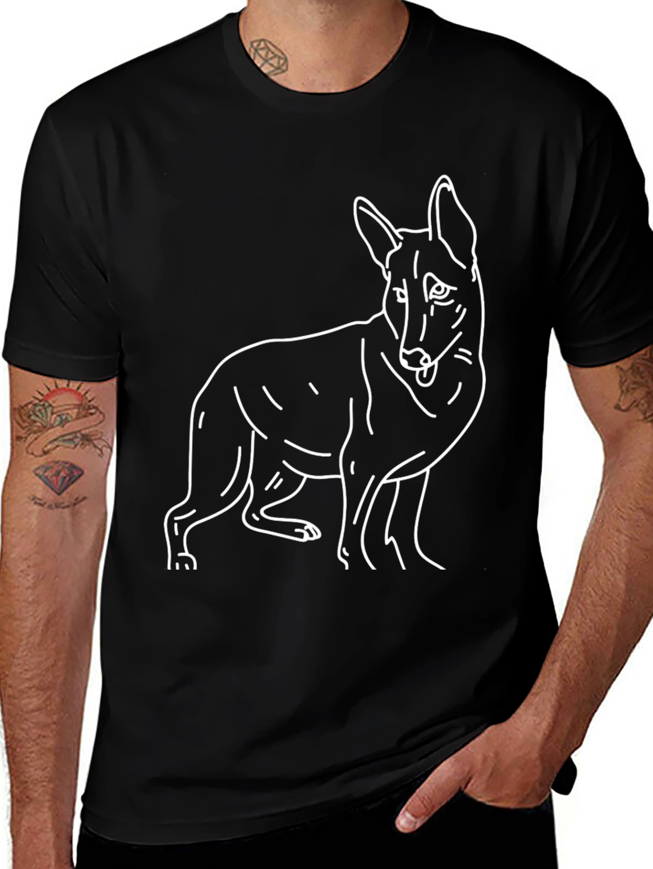 Dog Outline Graphic Tee - Black Cotton Blend T-Shirt