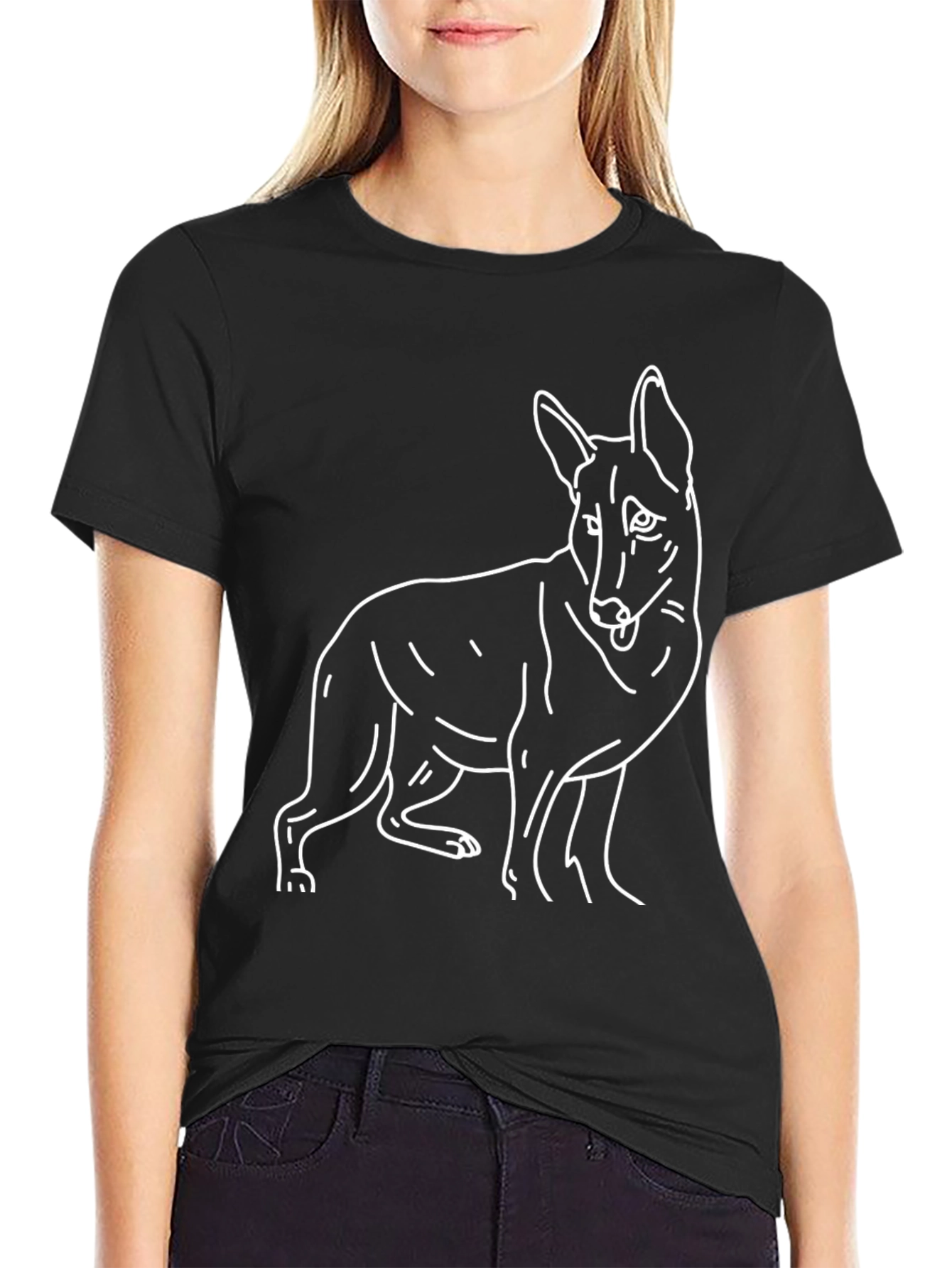 Dog Outline Graphic Tee - Black Cotton Blend T-Shirt