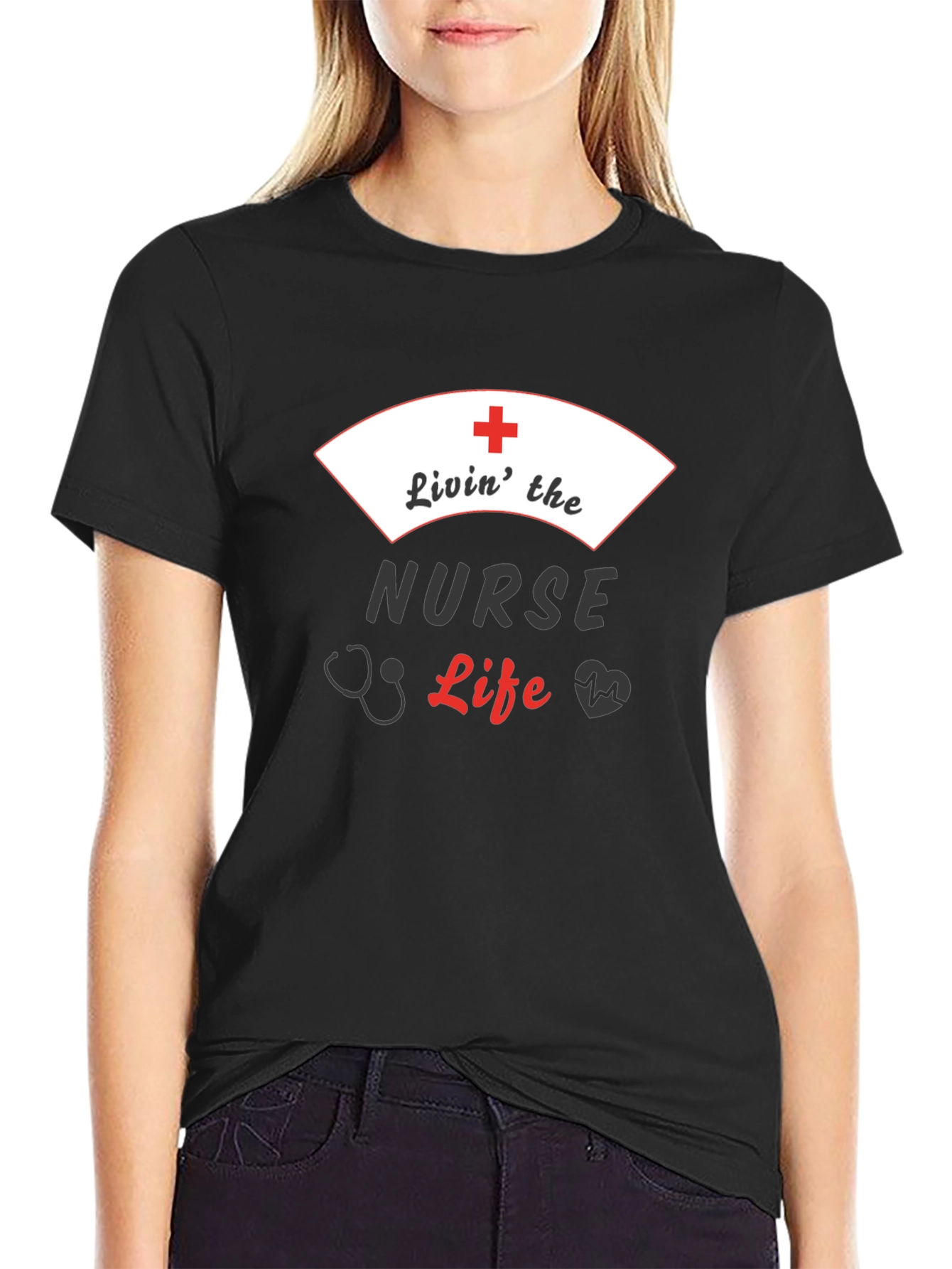 Livin the Nurse Life Black Graphic Tee